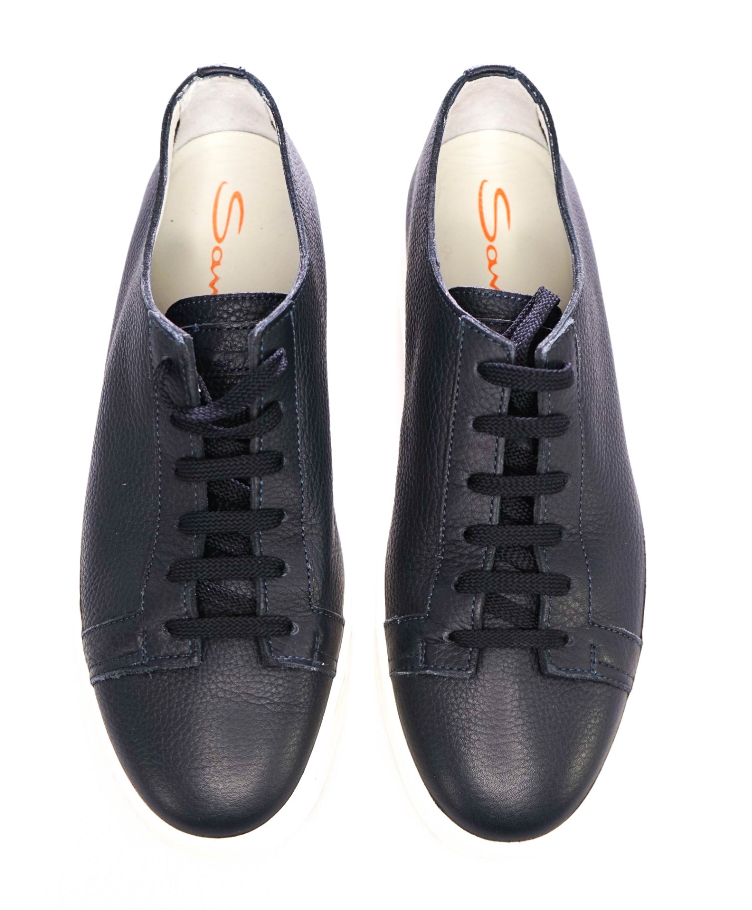 $700 Santoni Solid Navy Sneakers Leather Footwear 11US (10UK)