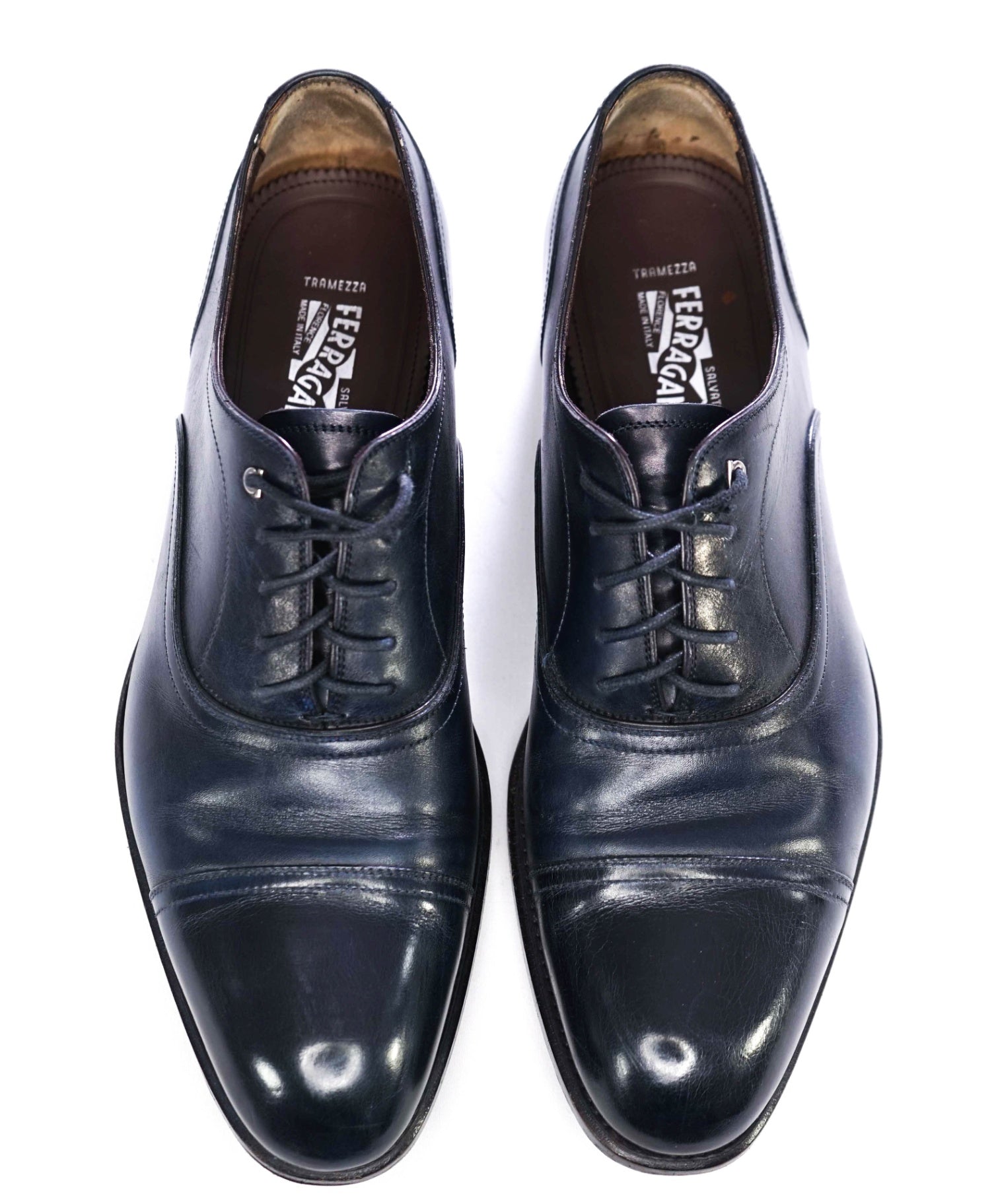 $1,395 Salvatore Ferragamo "Tramezza" Navy Oxfords Leather 10.5 EE