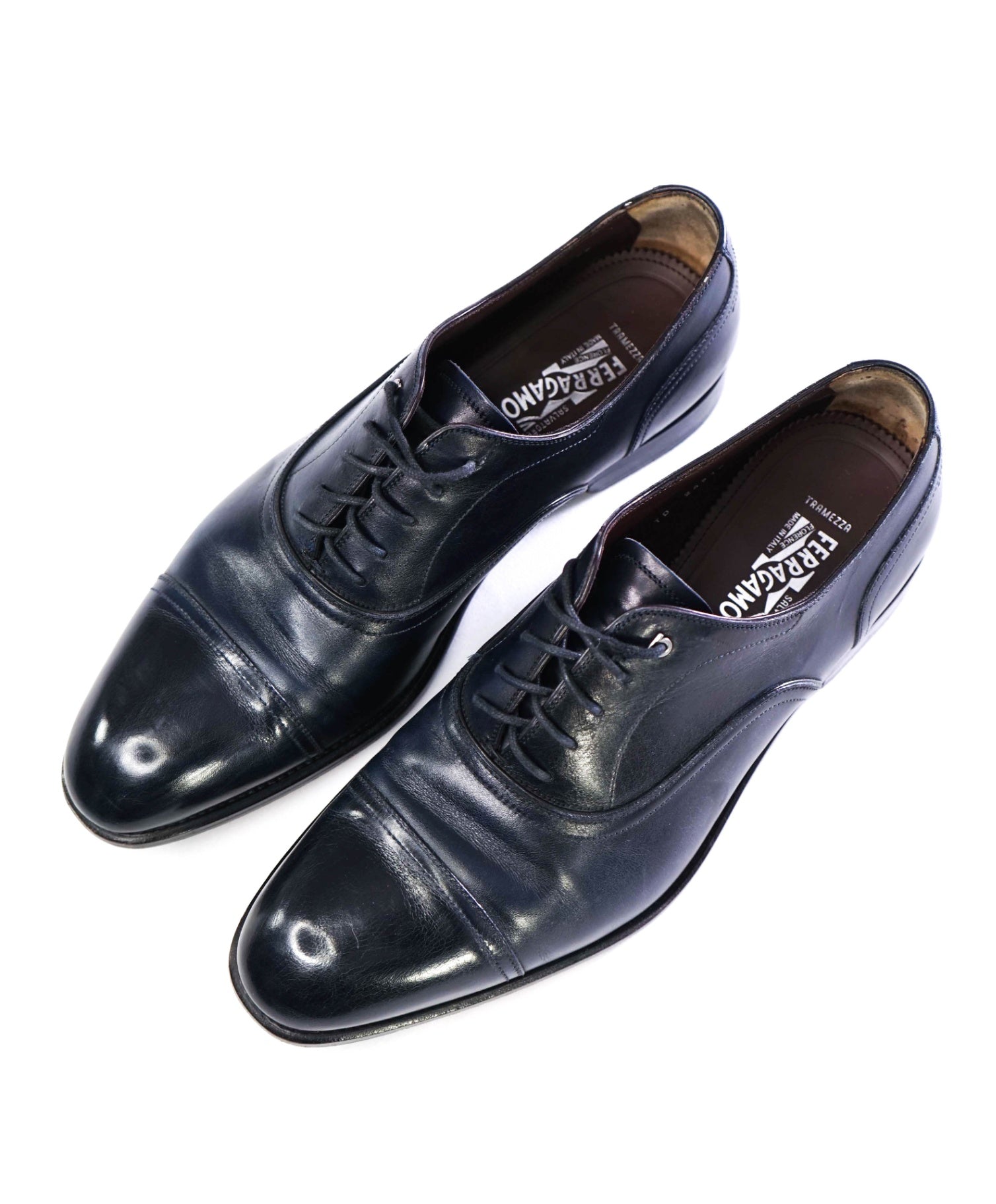 $1,395 Salvatore Ferragamo "Tramezza" Navy Oxfords Leather 10.5 EE