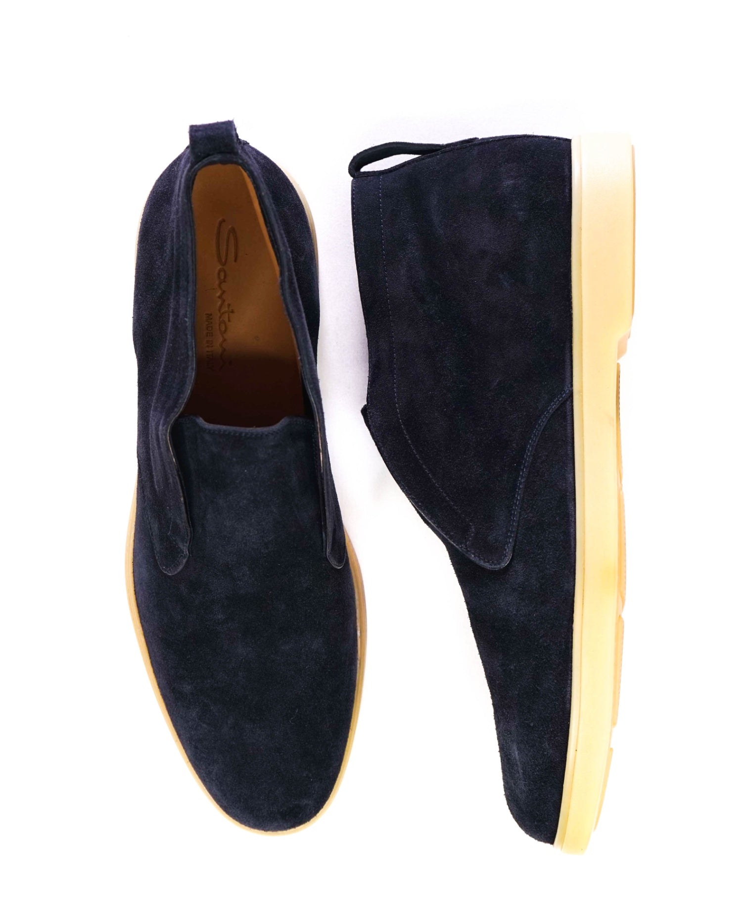 $850 SANTONI "Summer Walk" Navy Suede Chukka Slip On Boot 13US (12UK)