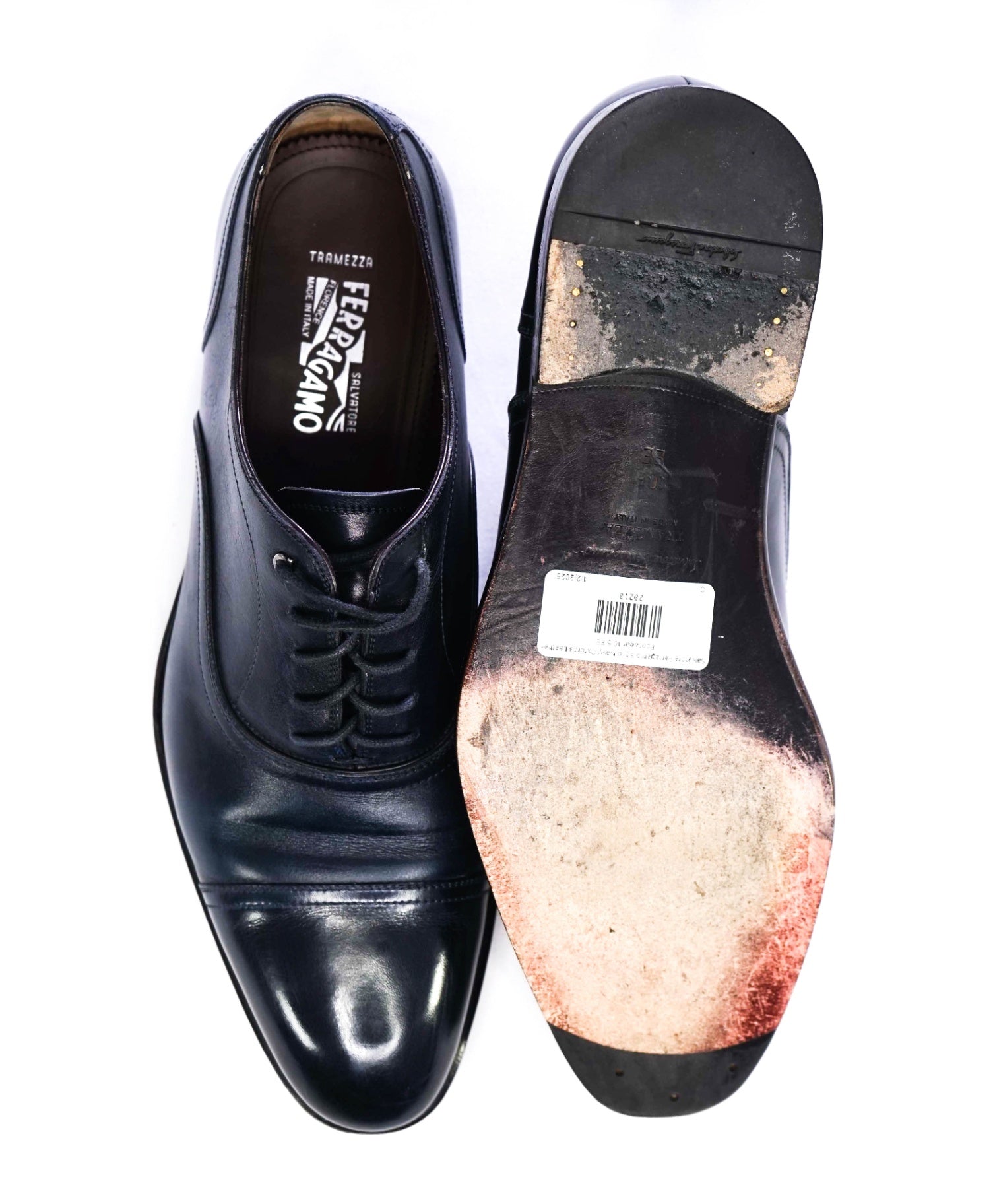 $1,395 Salvatore Ferragamo "Tramezza" Navy Oxfords Leather 10.5 EE