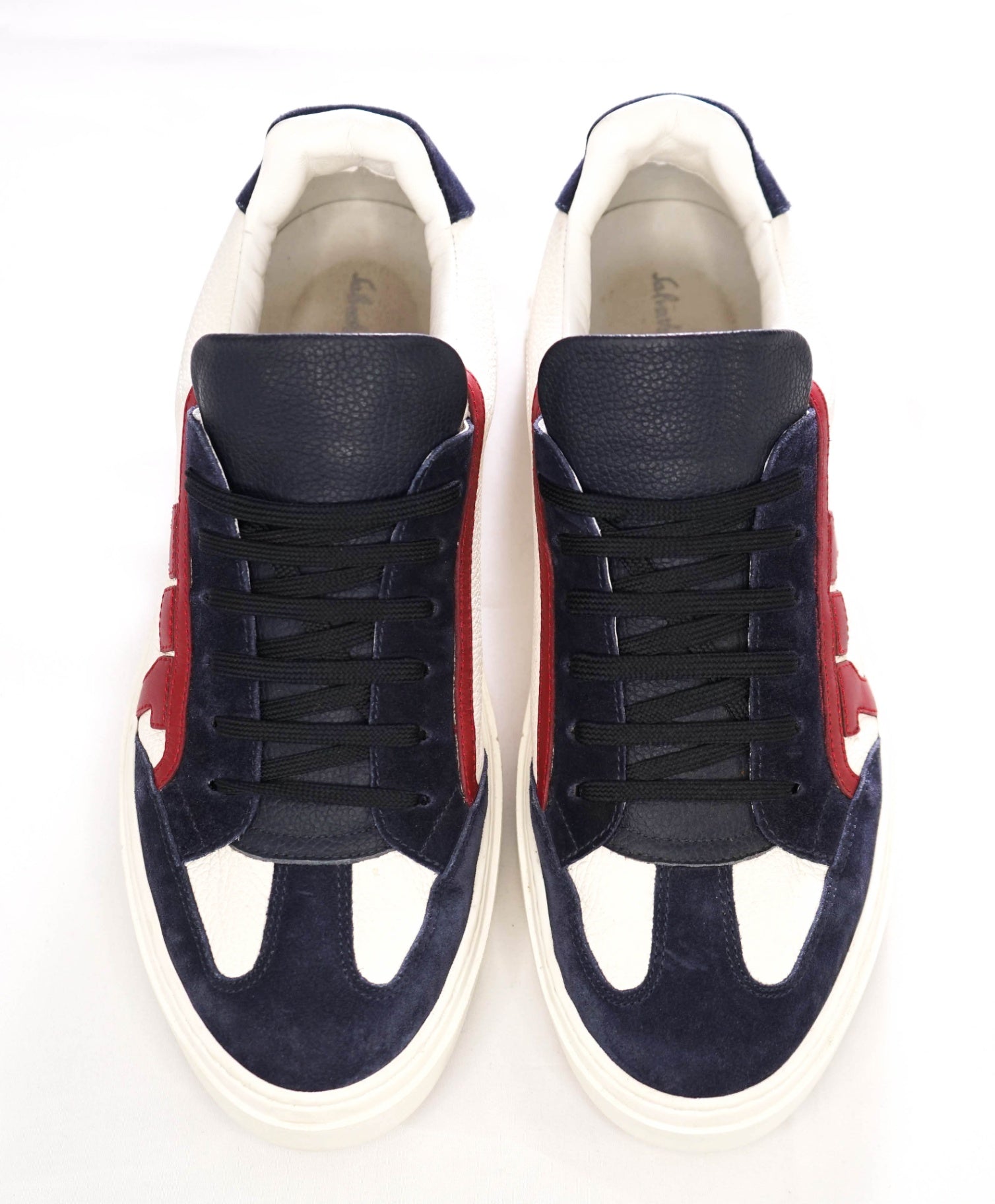 $750 Salvatore Ferragamo BORG 5 Navy/Red/White Sneaker 10 M