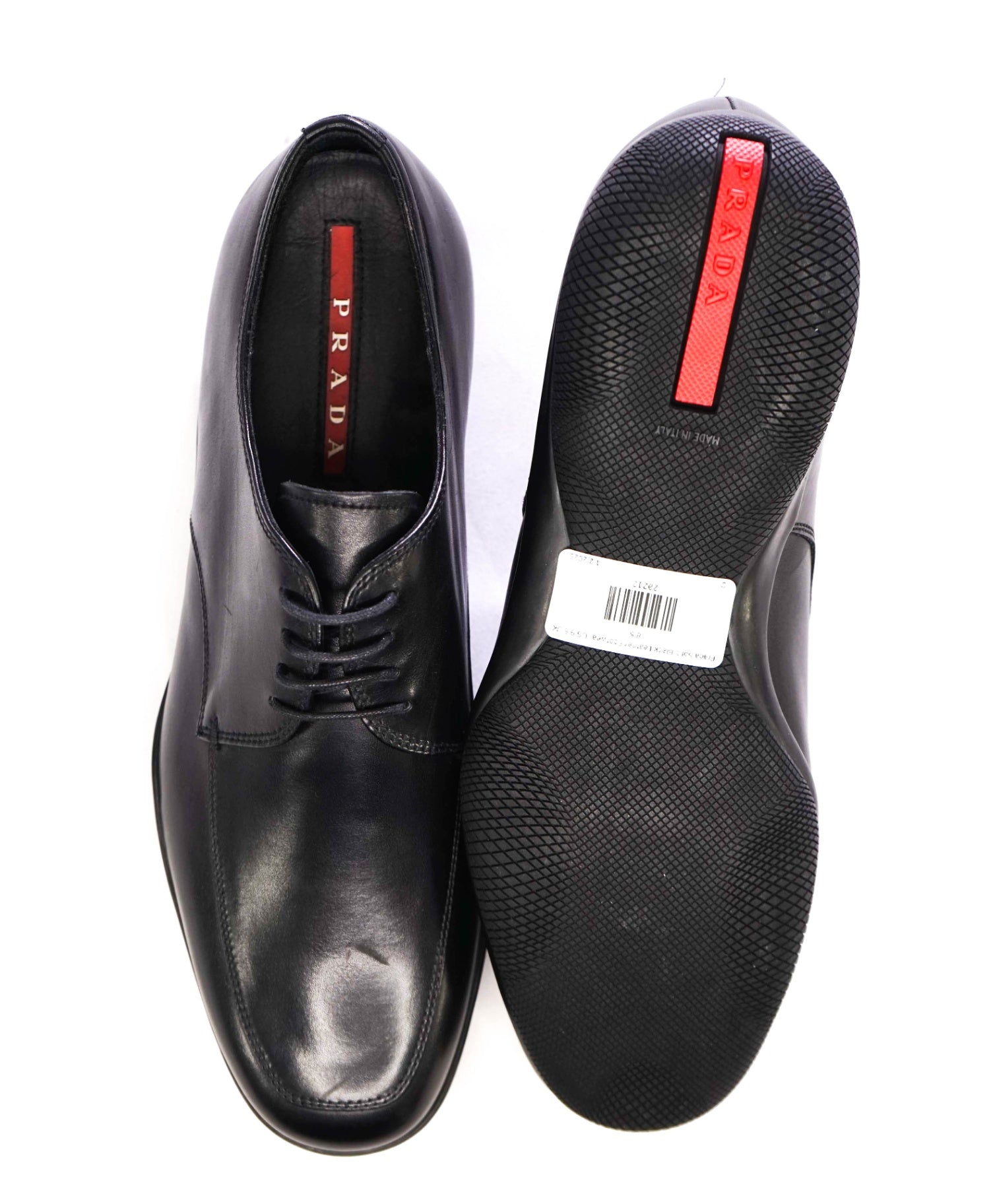 $795 Prada LINEA ROSSA Solid Black Leather Footwear 9.5US (8.5IT)