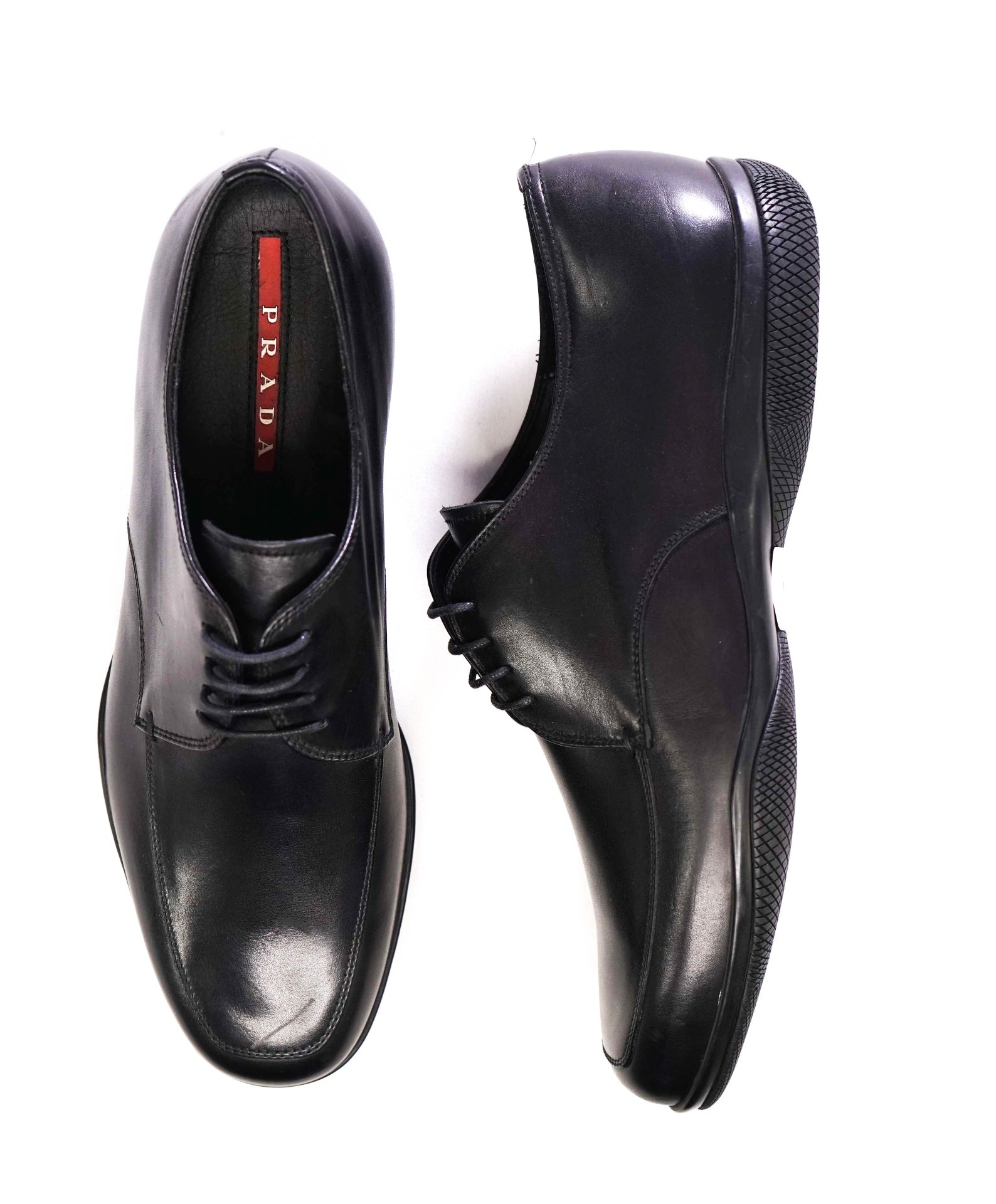 $795 Prada LINEA ROSSA Solid Black Leather Footwear 9.5US (8.5IT)