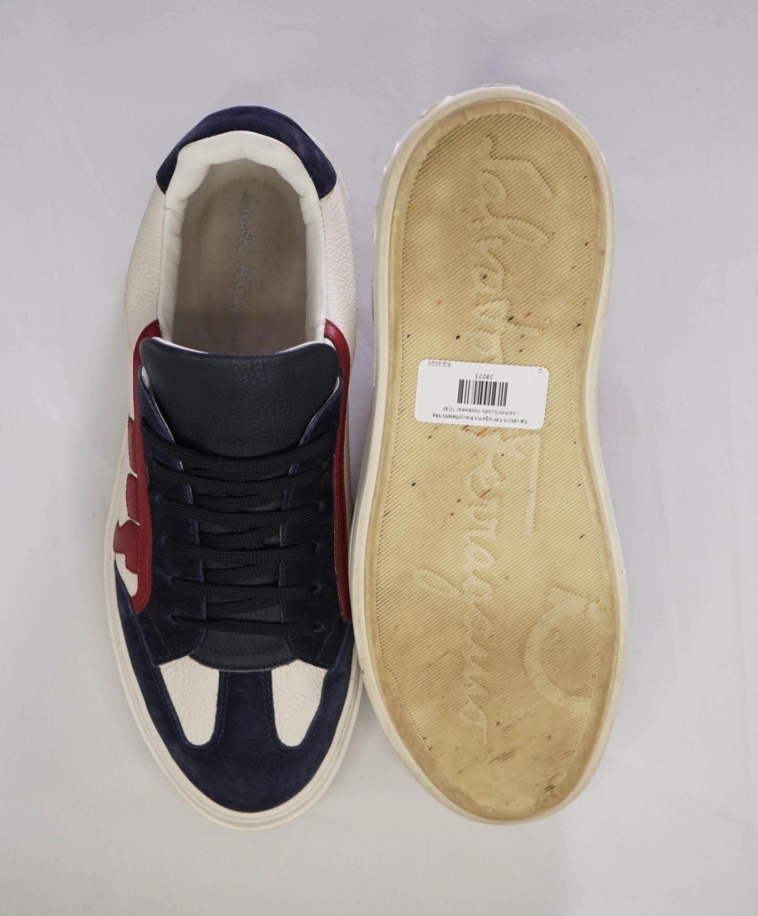 $750 Salvatore Ferragamo BORG 5 Navy/Red/White Sneaker 10 M