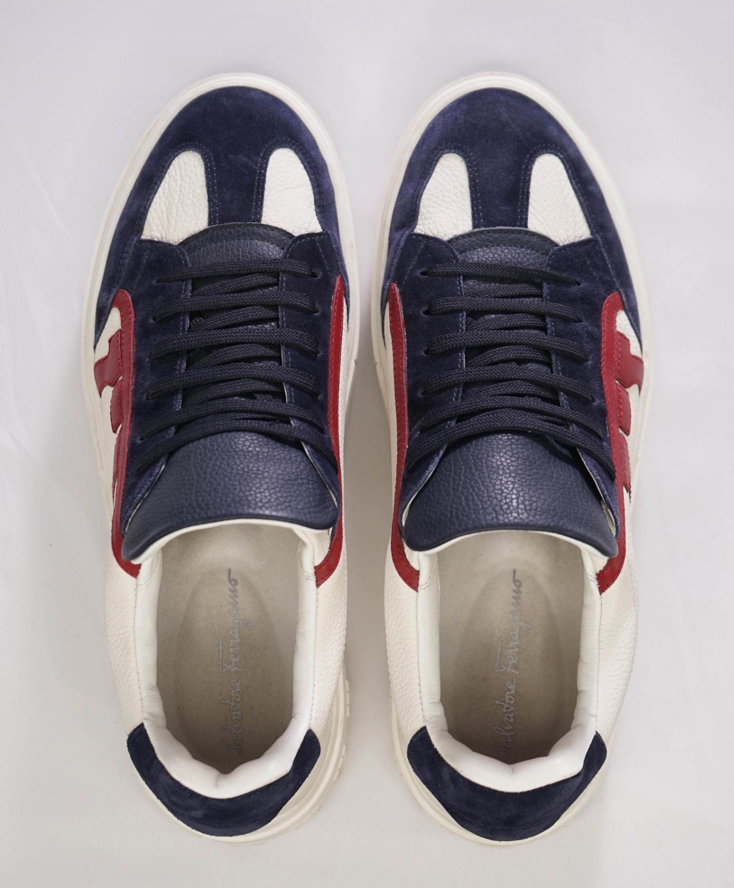$750 Salvatore Ferragamo BORG 5 Navy/Red/White Sneaker 10 M