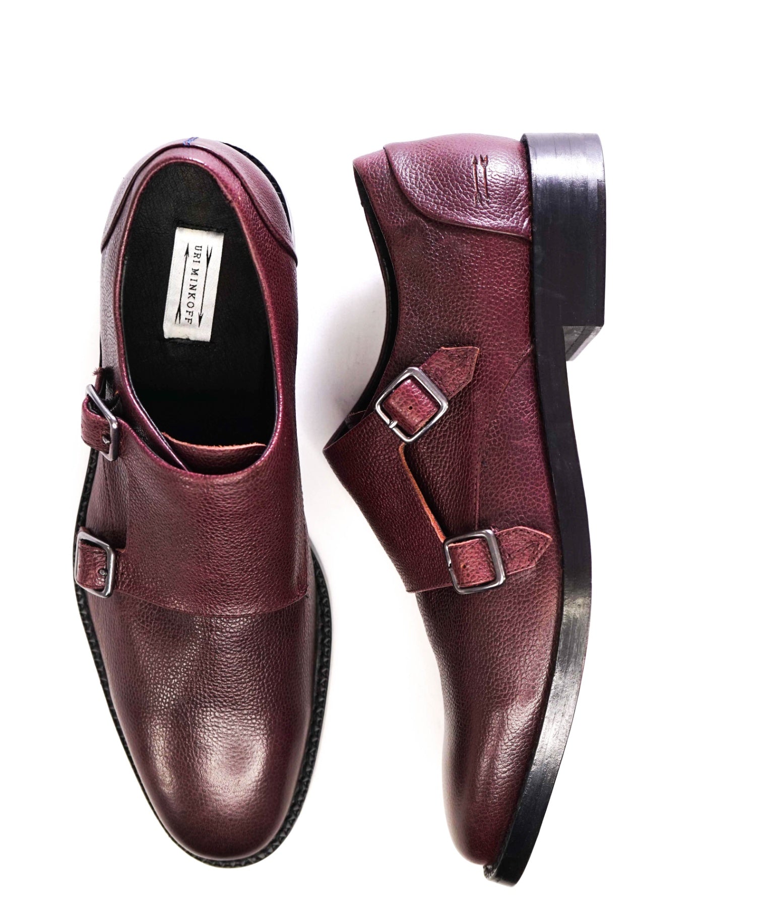 $275 Uri Minkoff Textured Oxblood Leather Double Monk 11.5 M