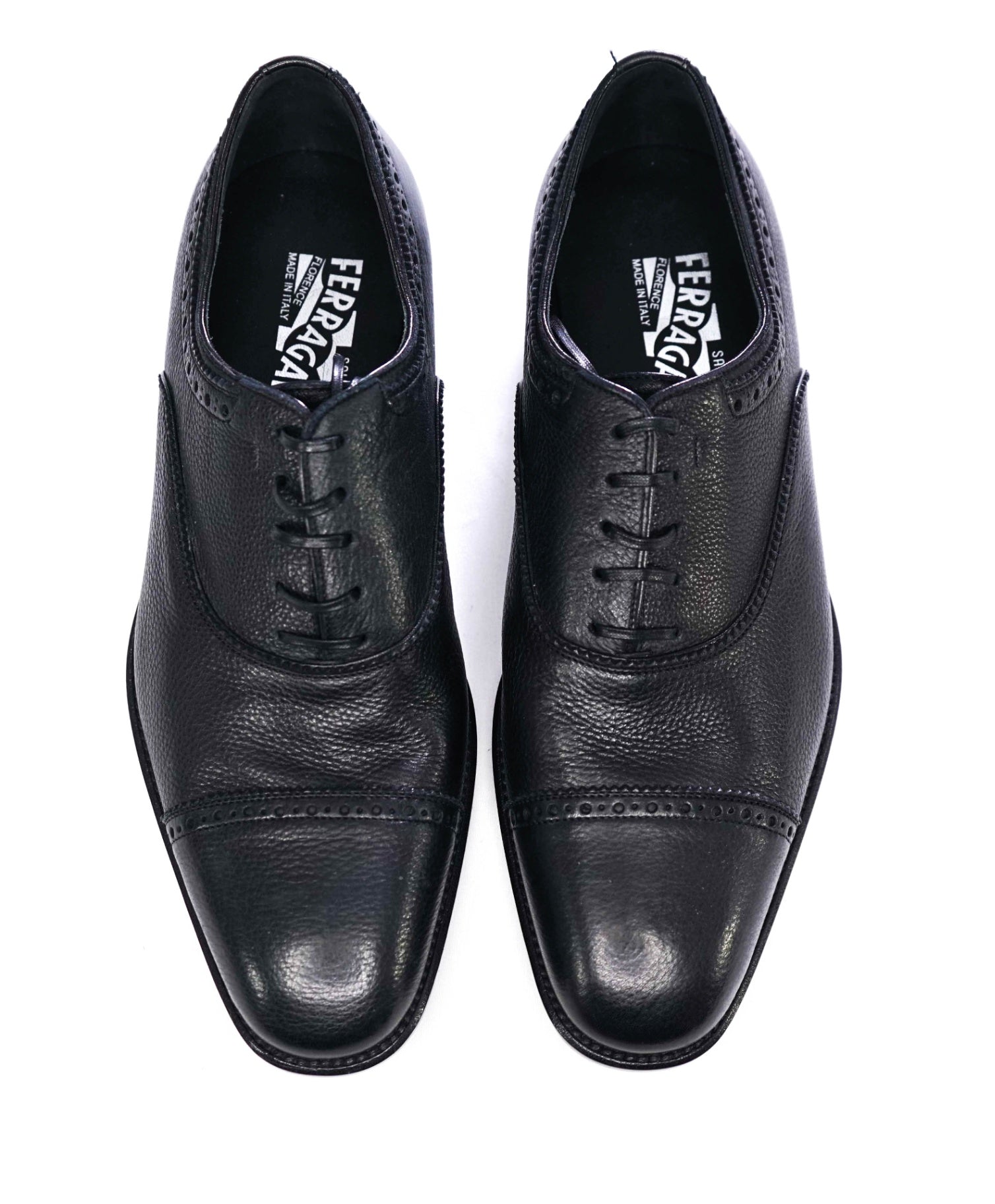$950 Salvatore Ferragamo DEER SKIN Black Oxfords Leather 8.5 EE