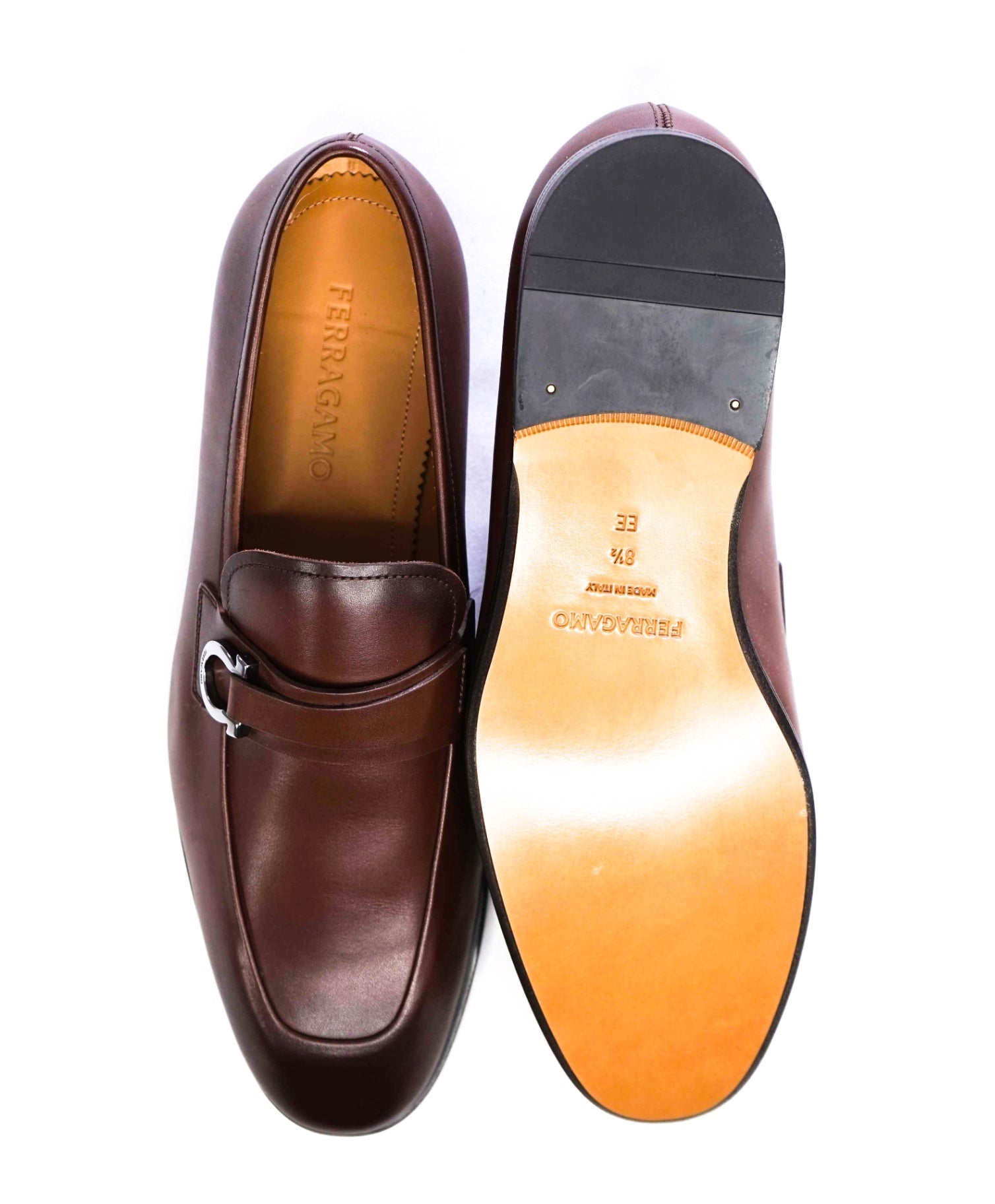 $990 Ferragamo Solid Brown "FLORIO" Loafers Leather Footwear 8.5 EE