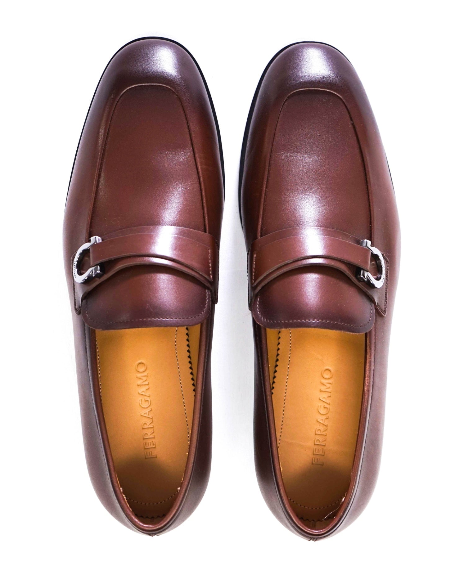 $990 Ferragamo Solid Brown "FLORIO" Loafers Leather Footwear 8.5 EE