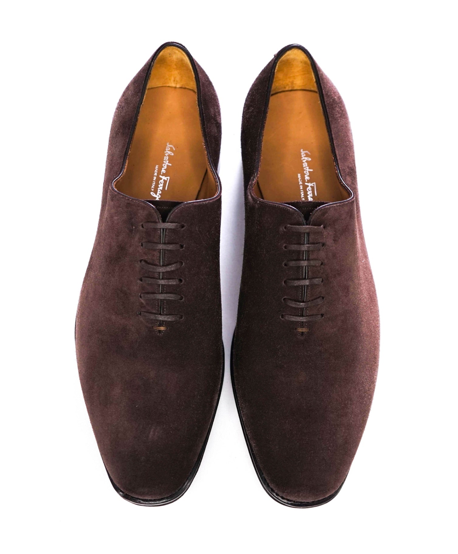 $1,395 SALVATORE FERRAGAMO - "CARMELO Tramezza" Brown Whole-Cut Silhouette Oxfords - 9 EE