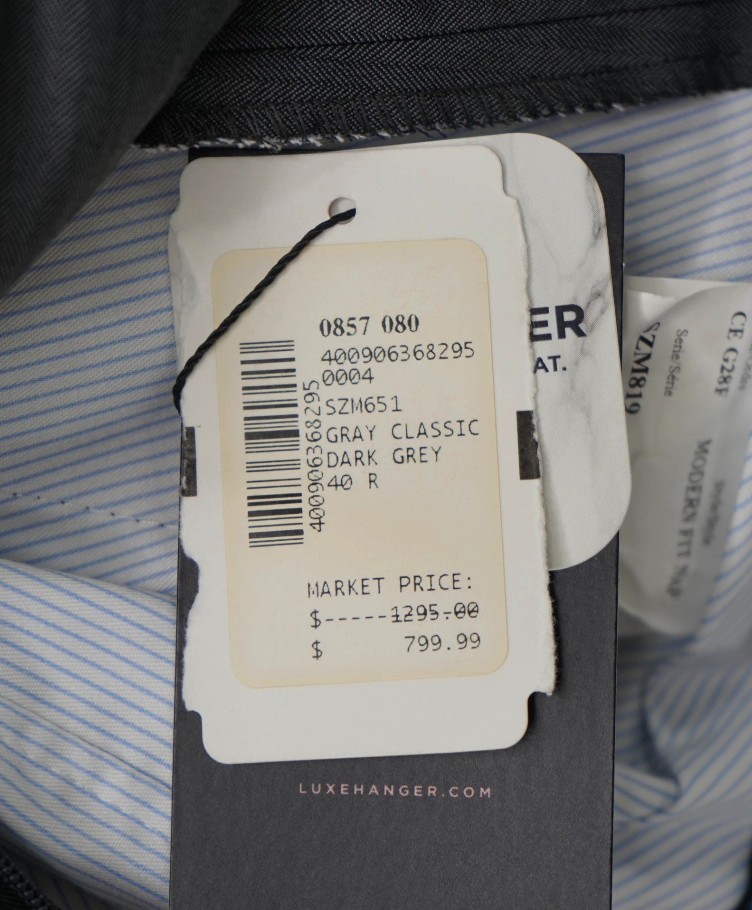 $395 Saks Fifth Avenue Tonal Grey "MODERN FIT" Herringbone Wool/Silk Pants 34W