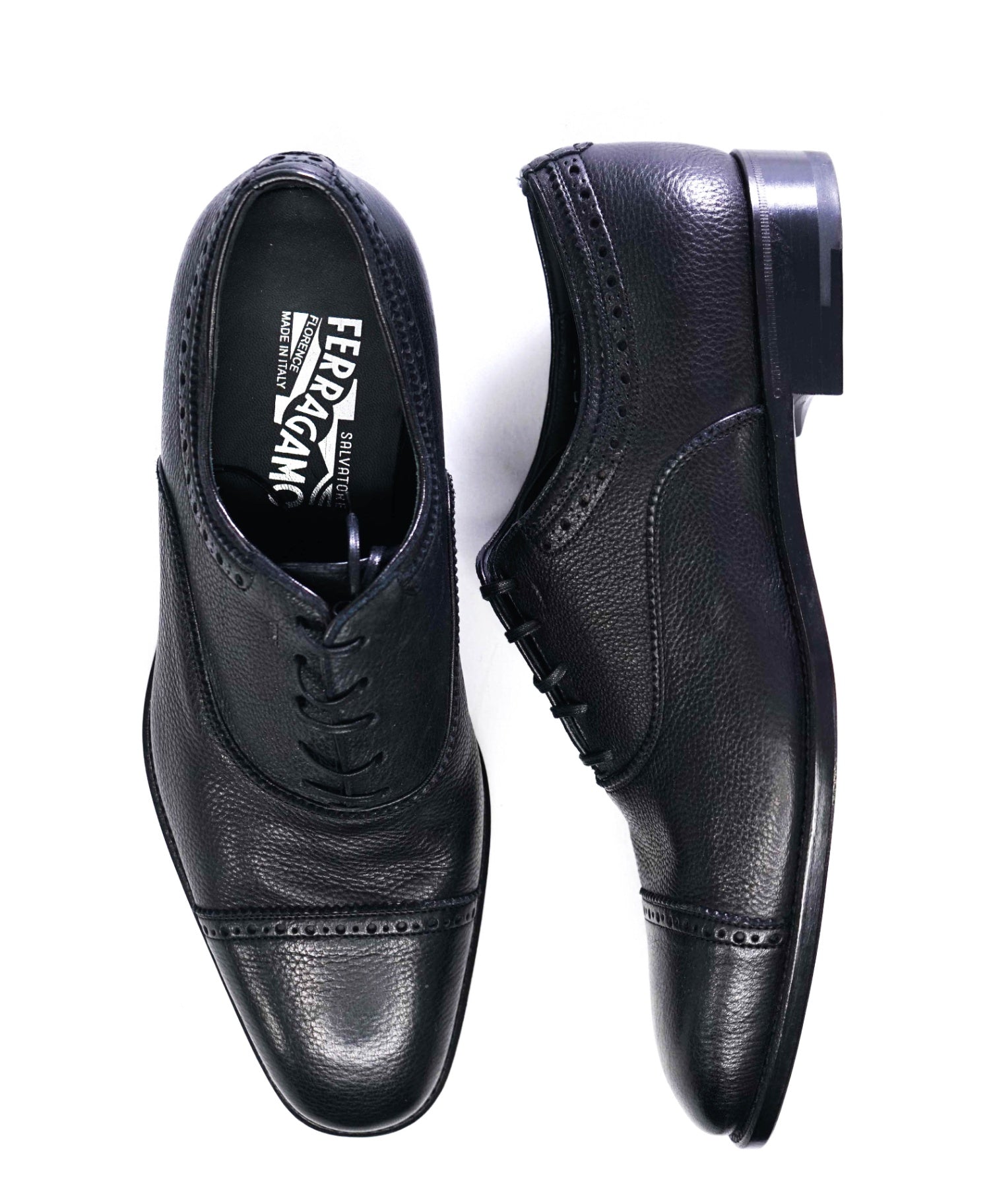 $950 Salvatore Ferragamo DEER SKIN Black Oxfords Leather 8.5 EE