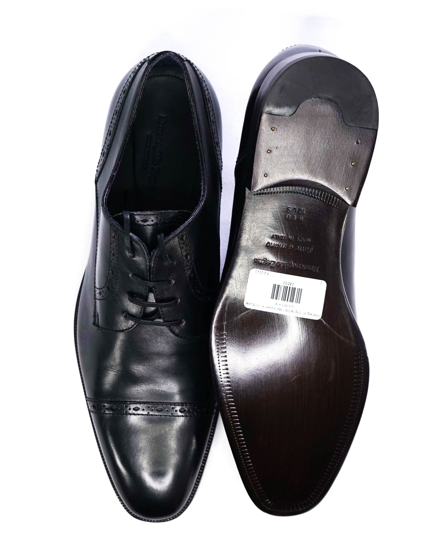 $950 Ermenegildo Zegna Solid Black Leather Oxfords US 10 (UK 9)
