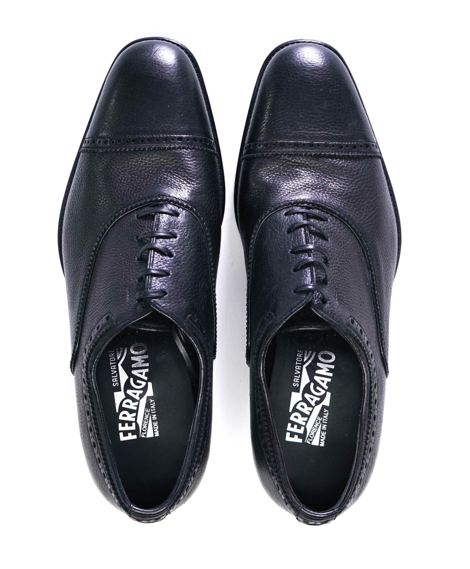 $950 Salvatore Ferragamo DEER SKIN Black Oxfords Leather 8.5 EE