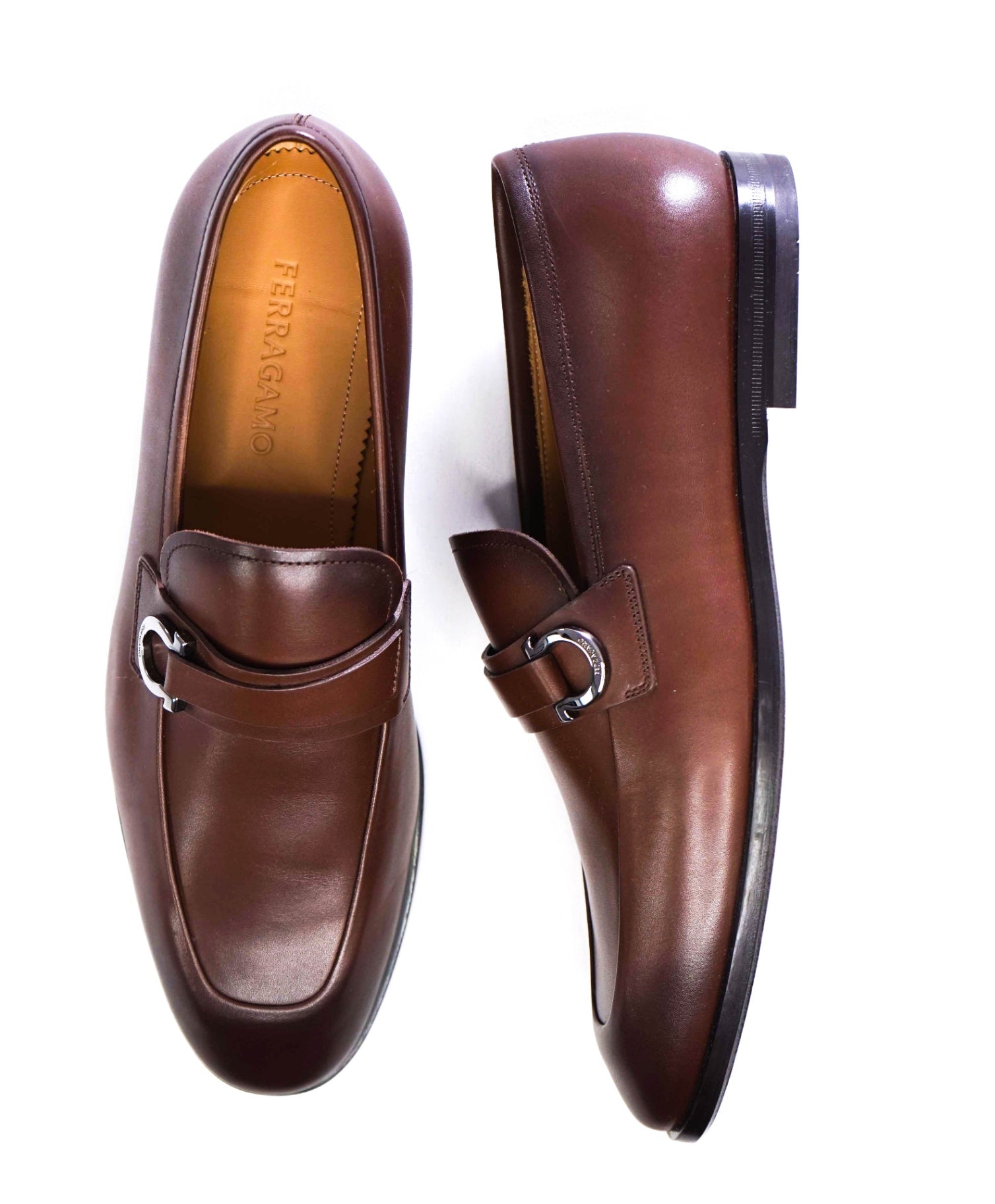 $990 Ferragamo Solid Brown "FLORIO" Loafers Leather Footwear 8.5 EE