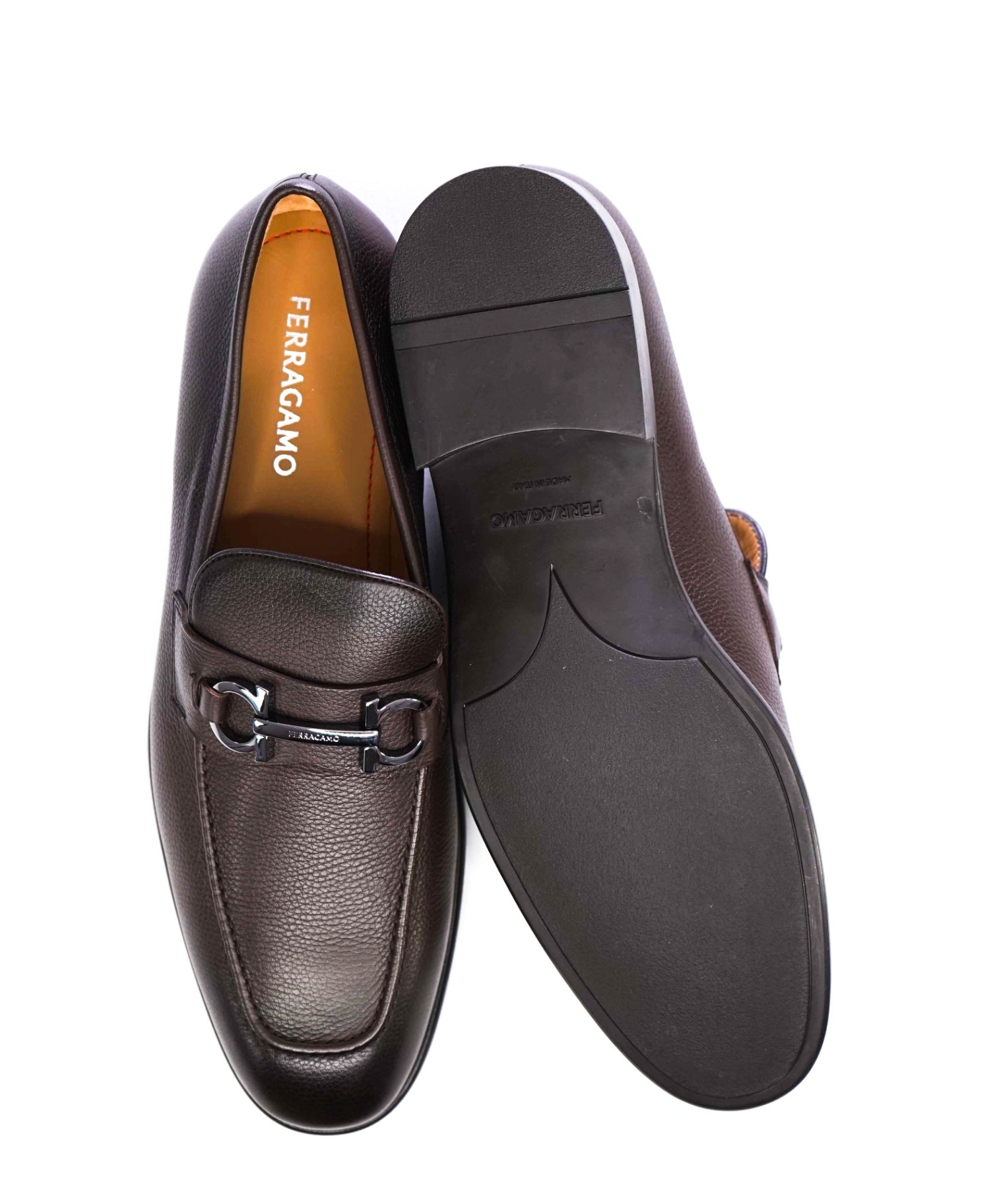 $895 SALVATORE FERRAGAMO - “FOSTER" Gancini Loafer Brown Leather - 10 E