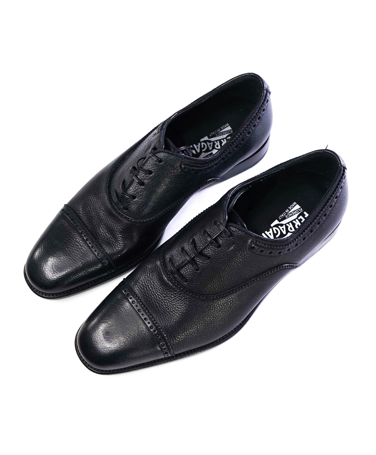 $950 Salvatore Ferragamo DEER SKIN Black Oxfords Leather 8.5 EE