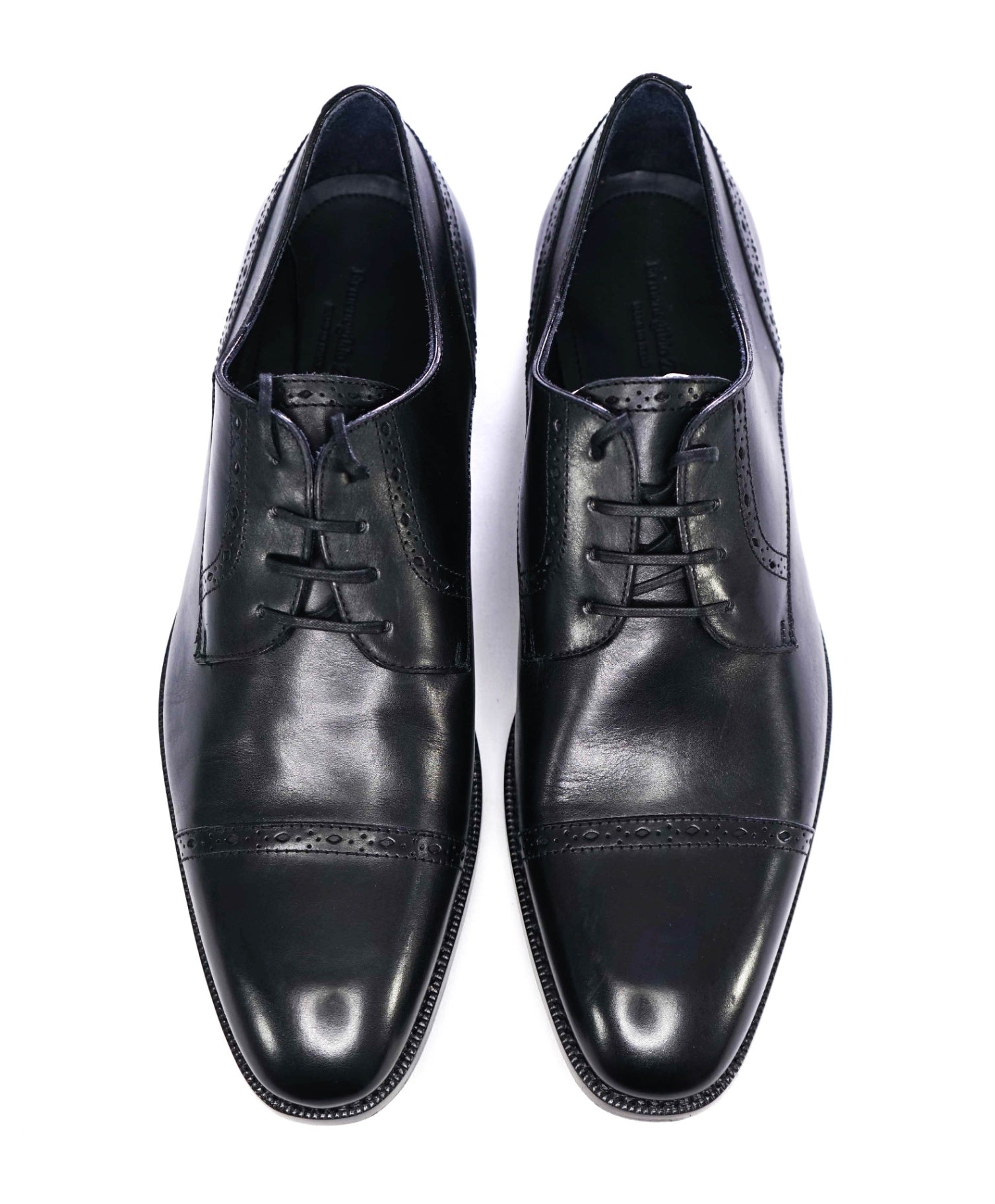 $950 Ermenegildo Zegna Solid Black Leather Oxfords US 10 (UK 9)