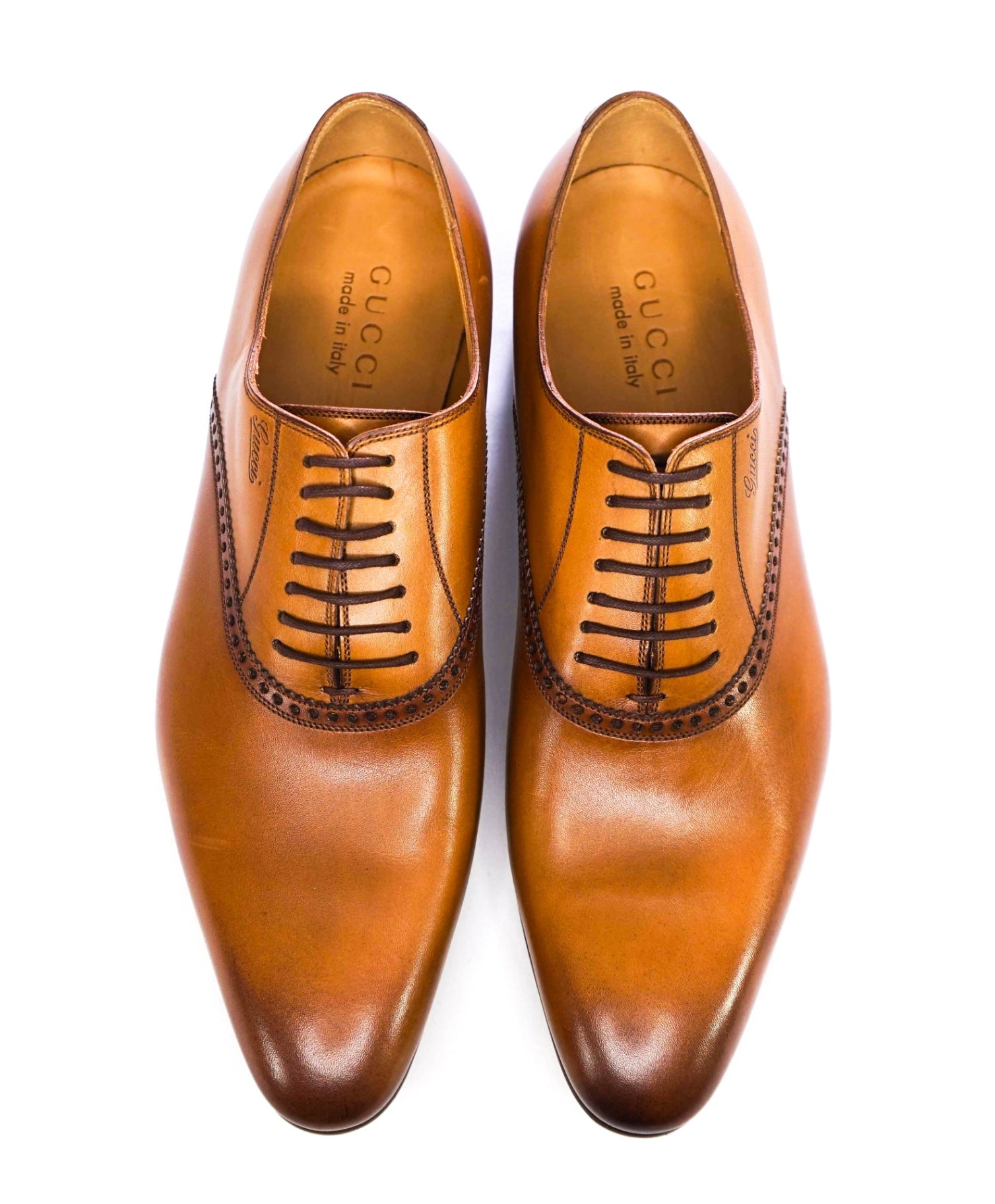 GUCCI Solid Brown LOGO Oxfords Leather Footwear 8US (7.5G)
