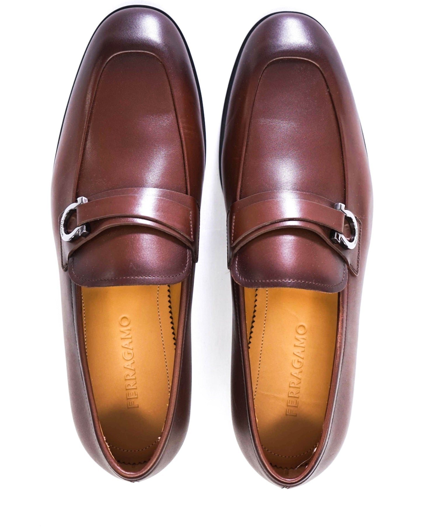 $990 Ferragamo Solid Brown "FLORIO" Loafers Leather Footwear 8.5 EE