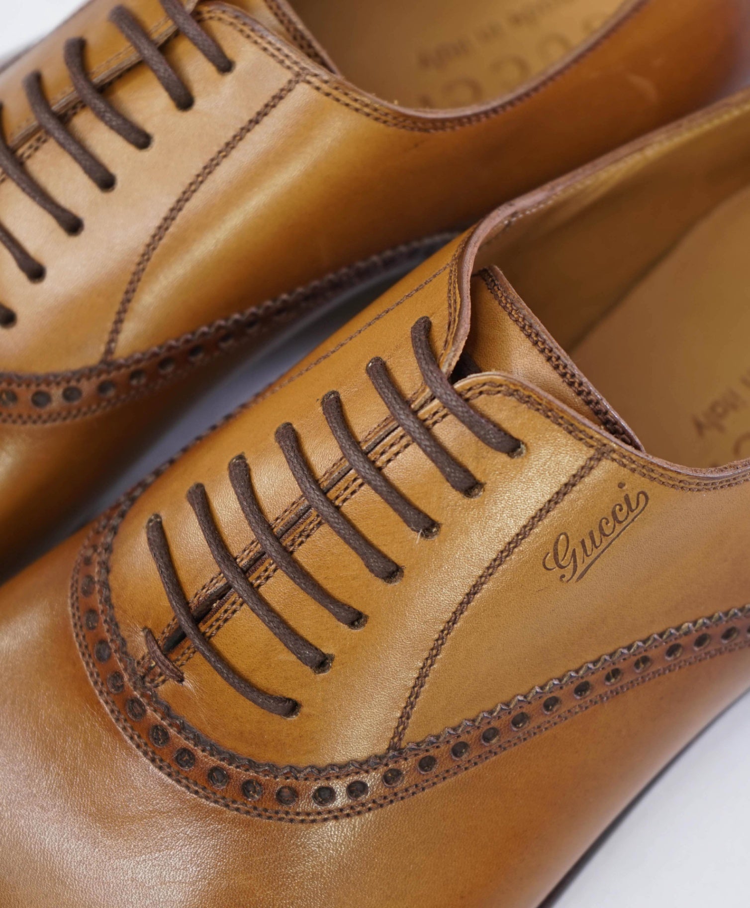 GUCCI Solid Brown LOGO Oxfords Leather Footwear 8US (7.5G)