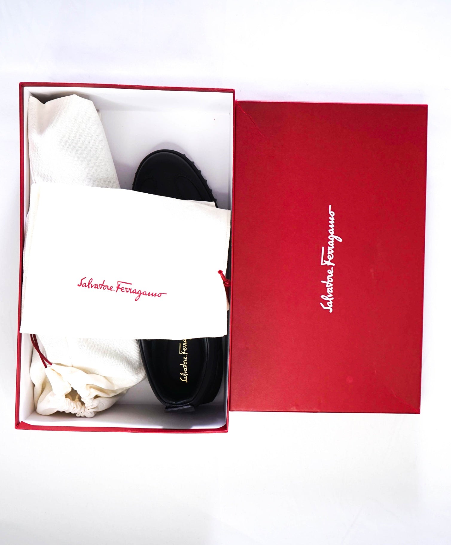 $800 Salvatore Ferragamo Black Sneakers Leather GOLD GANCINI 8.5 M