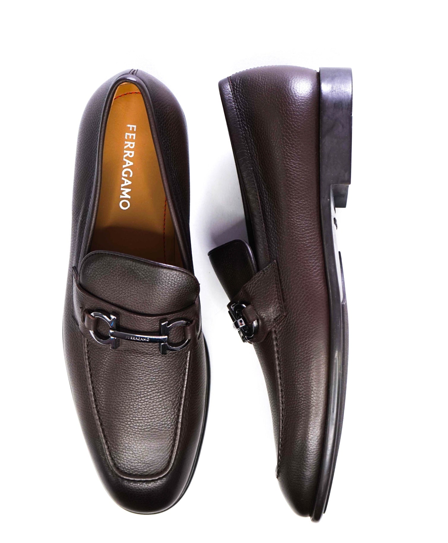 $895 SALVATORE FERRAGAMO - “FOSTER" Gancini Loafer Brown Leather - 10 E