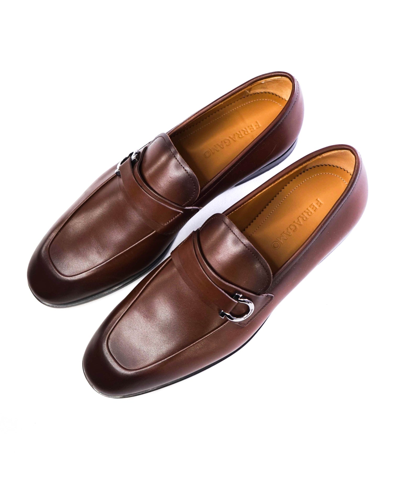 $990 Ferragamo Solid Brown "FLORIO" Loafers Leather Footwear 8.5 EE