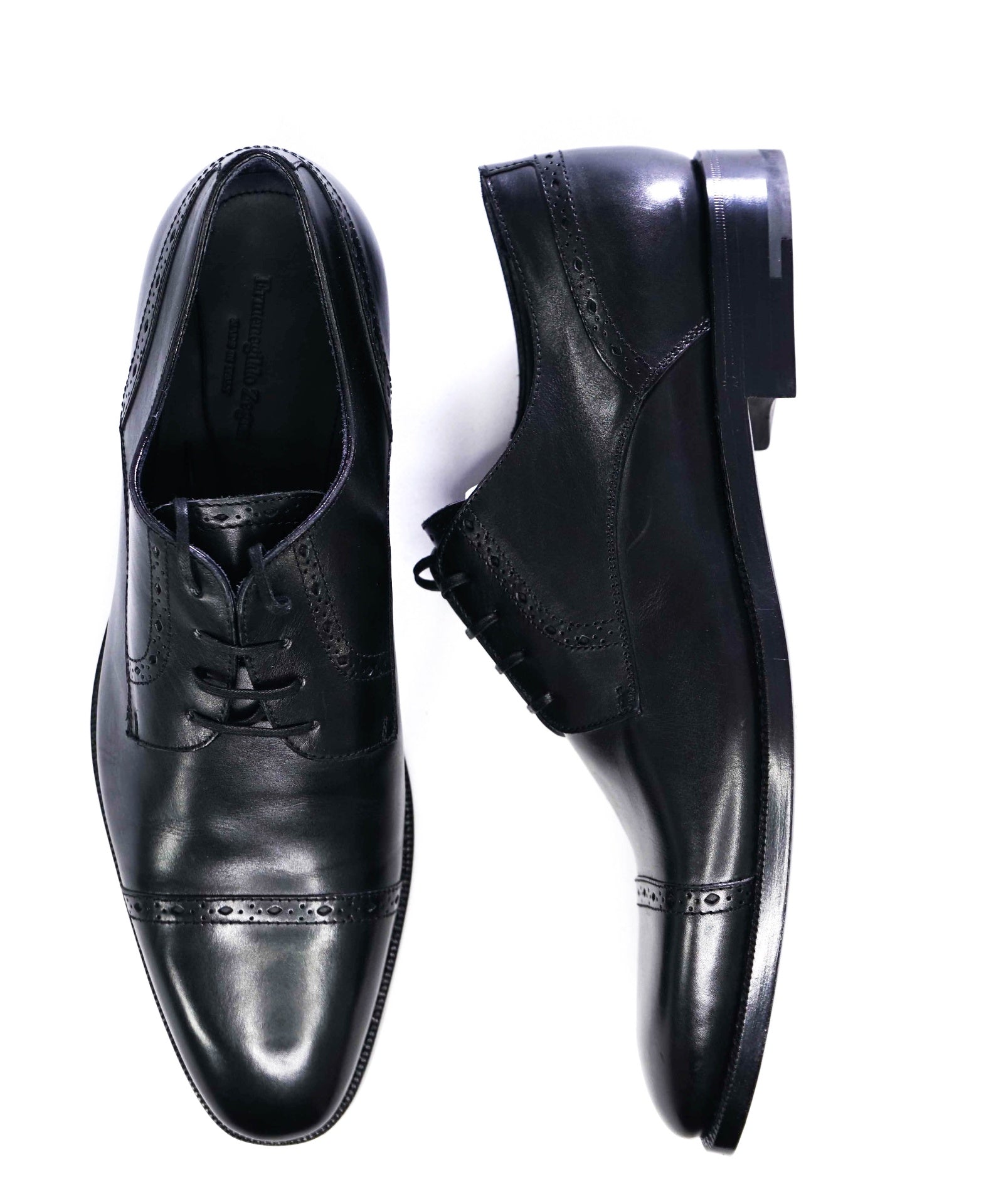 $950 Ermenegildo Zegna Solid Black Leather Oxfords US 10 (UK 9)