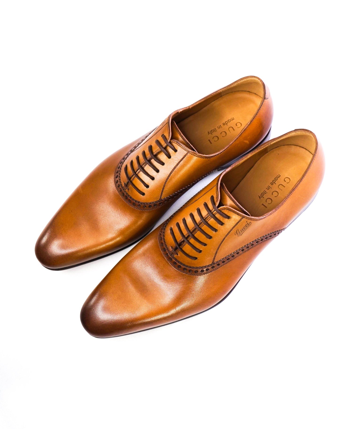 GUCCI Solid Brown LOGO Oxfords Leather Footwear 8US (7.5G)