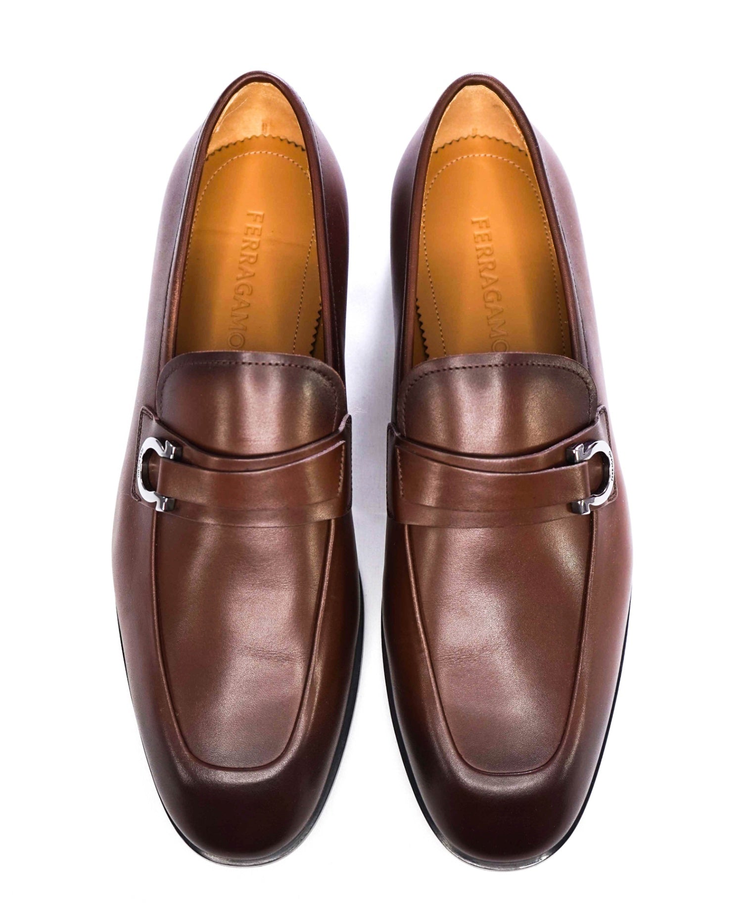 $990 Ferragamo Solid Brown "FLORIO" Loafers Leather Footwear 8.5 EE