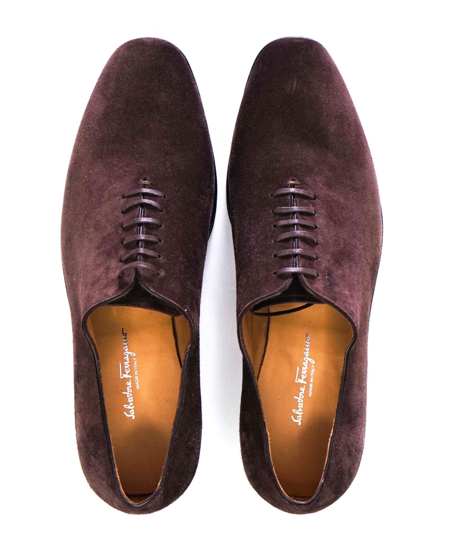 $1,395 SALVATORE FERRAGAMO - "CARMELO Tramezza" Brown Whole-Cut Silhouette Oxfords - 9 EE