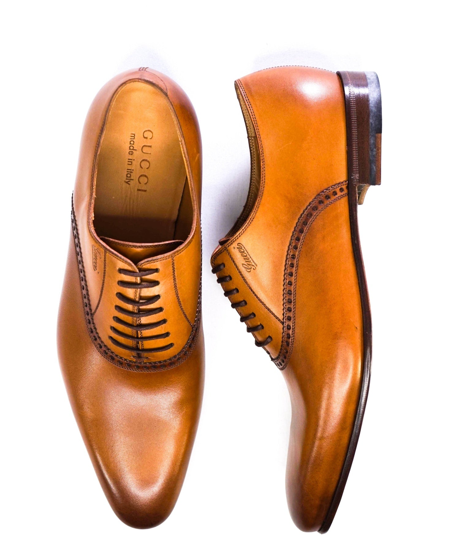 GUCCI Solid Brown LOGO Oxfords Leather Footwear 8US (7.5G)