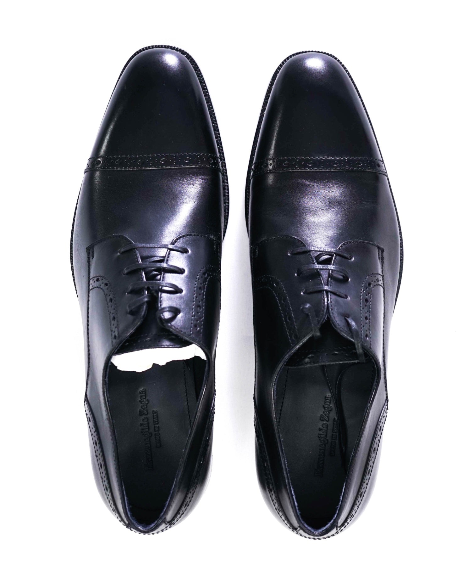 $950 Ermenegildo Zegna Solid Black Leather Oxfords US 10 (UK 9)