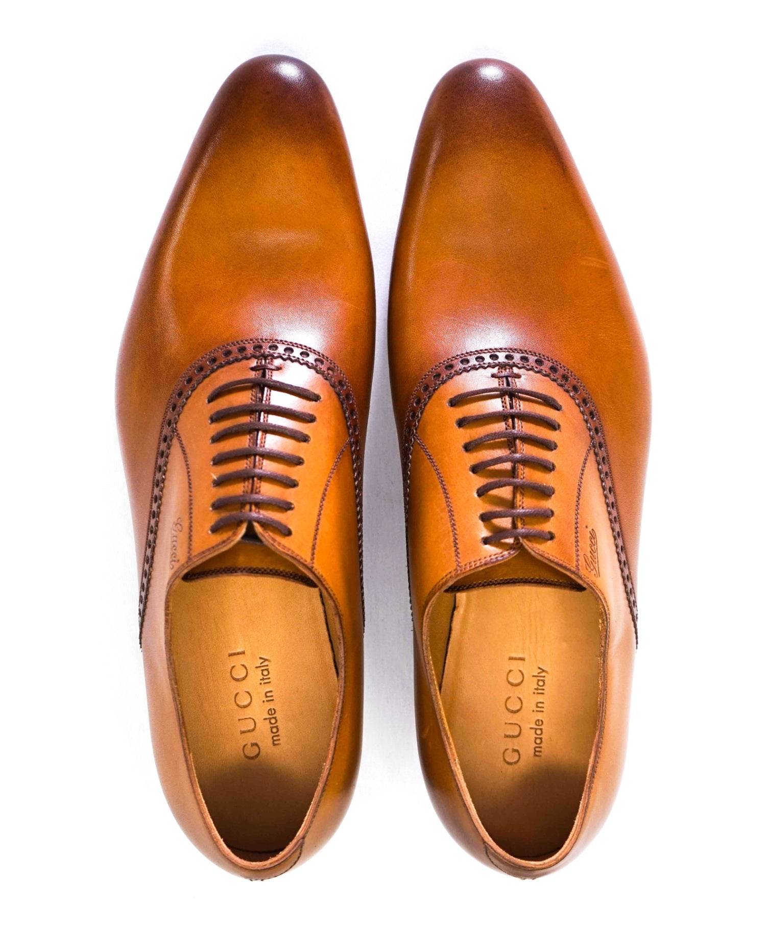 GUCCI Solid Brown LOGO Oxfords Leather Footwear 8US (7.5G)