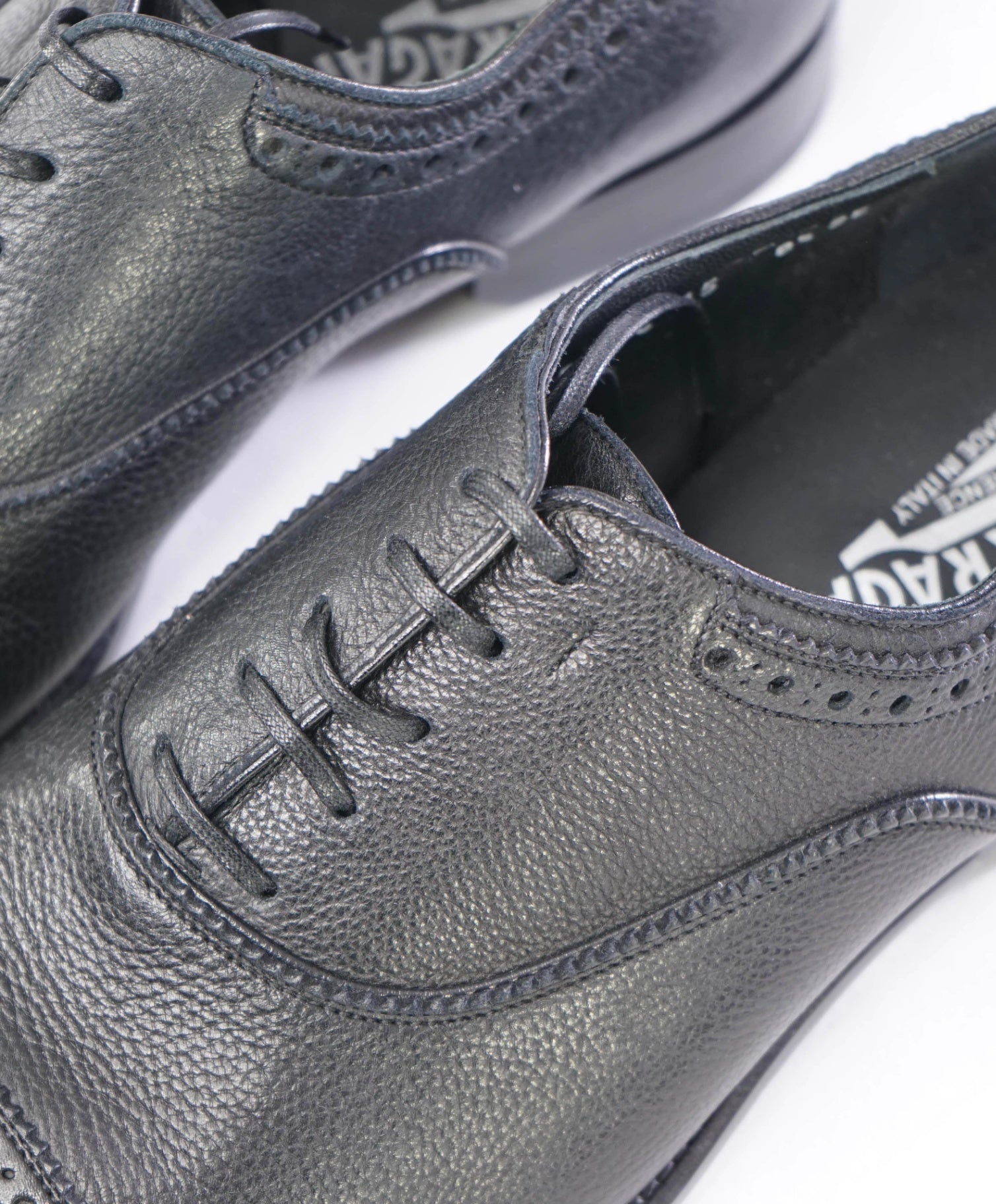 $950 Salvatore Ferragamo DEER SKIN Black Oxfords Leather 8.5 EE