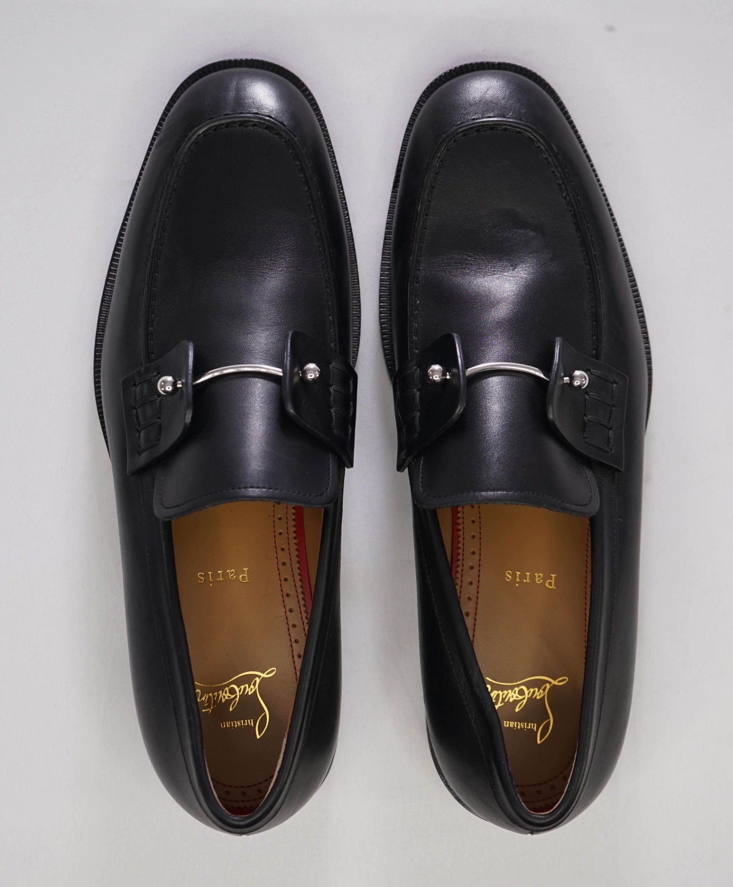$1,095 Christain Louboutin Solid Black Loafers Leather 8US (41 EU)