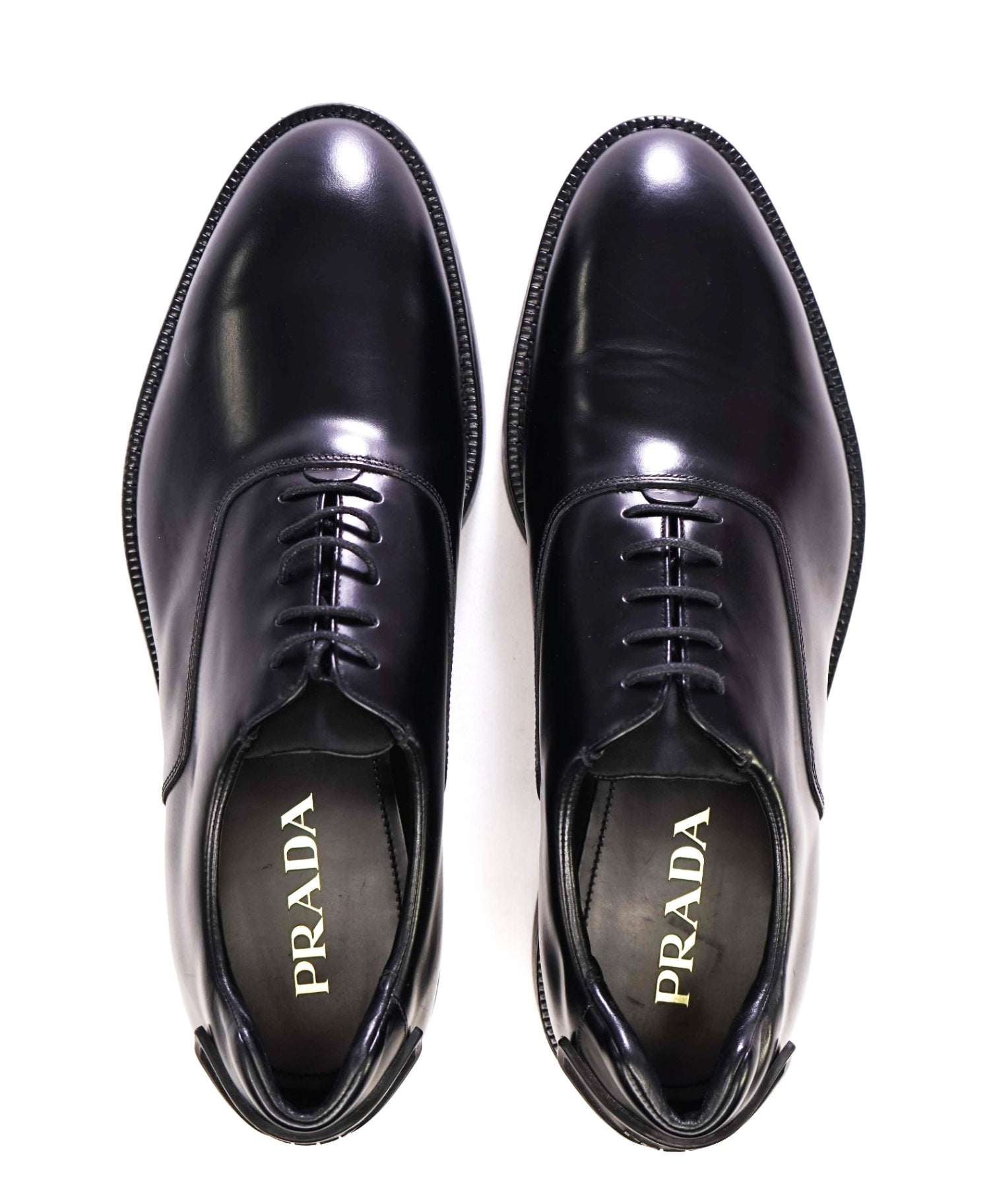 $1,050 Prada Solid Black Lug Sole LOGO PATCH Oxfords 9.5 US (8.5UK)