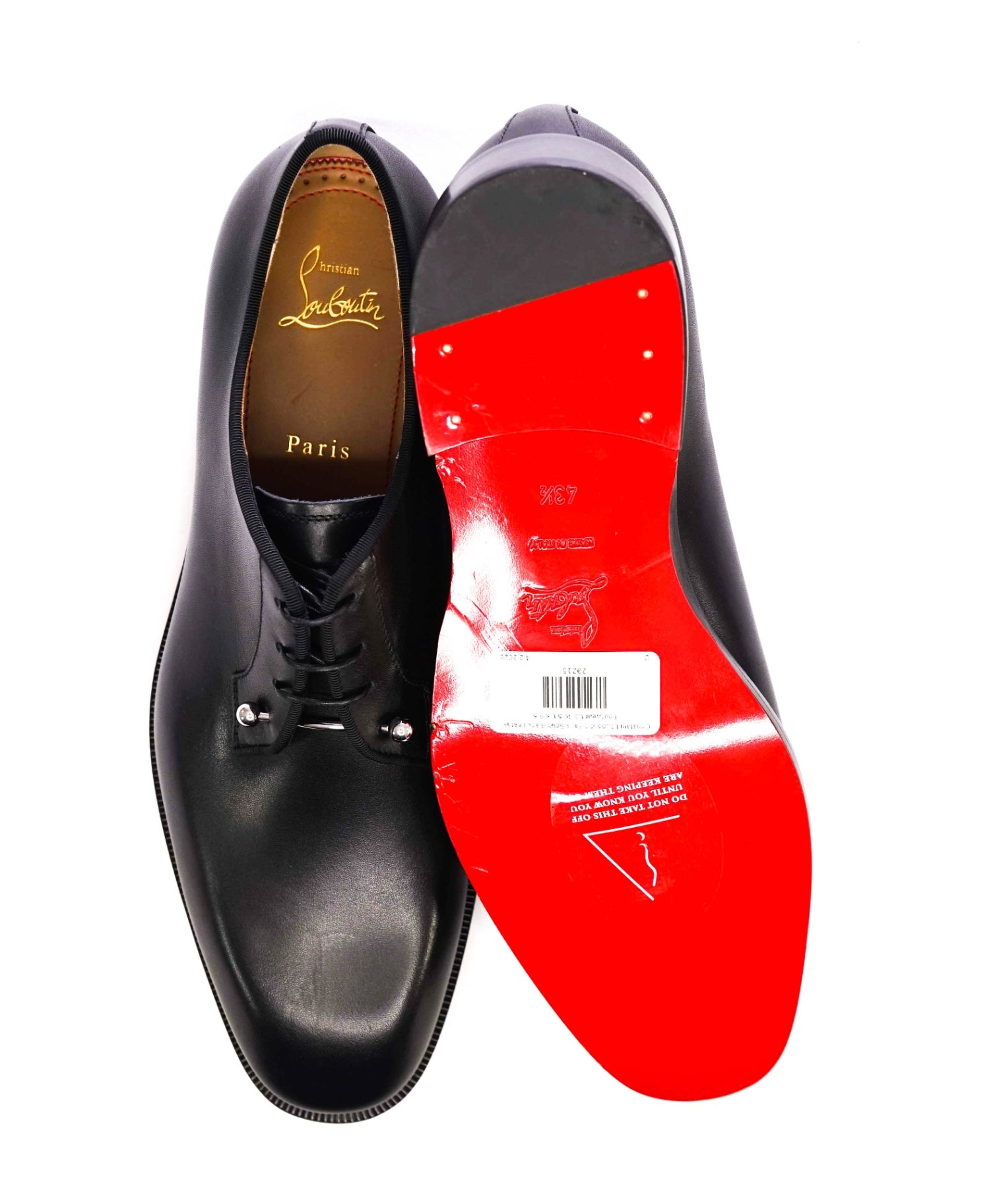 $1,250 Christain Louboutin Paris Solid Black Leather Oxfords US 10.5 UK 9.5