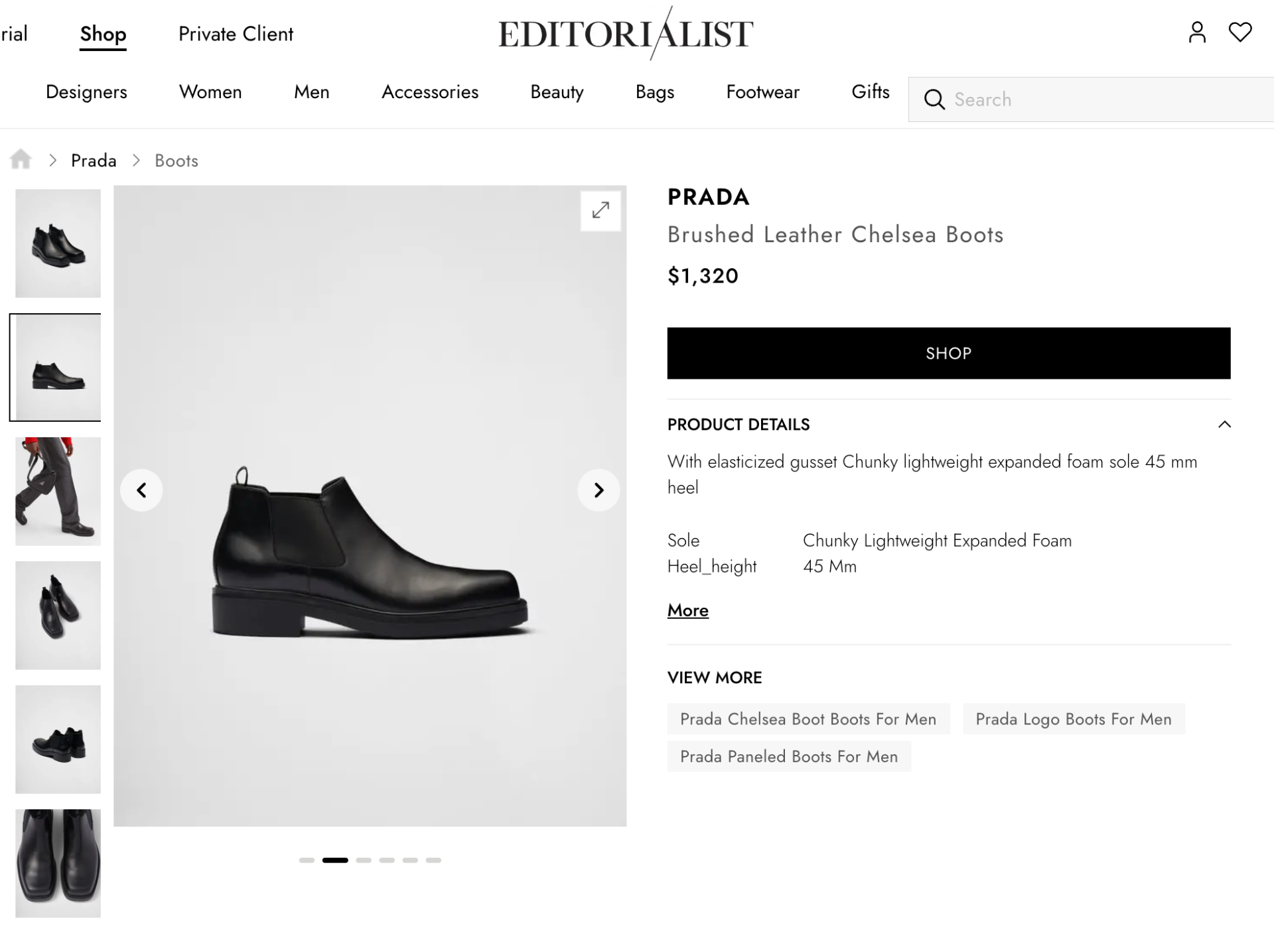 $1,320 Prada Brushed Leather Chelsea Boots Black Leather 8.5US (7.5UK)