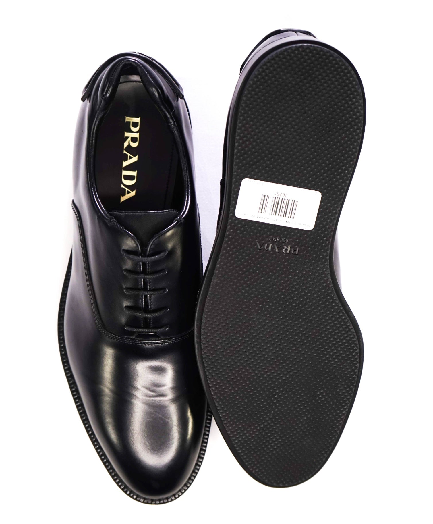 $1,050 Prada Solid Black Lug Sole LOGO PATCH Oxfords 9.5 US (8.5UK)