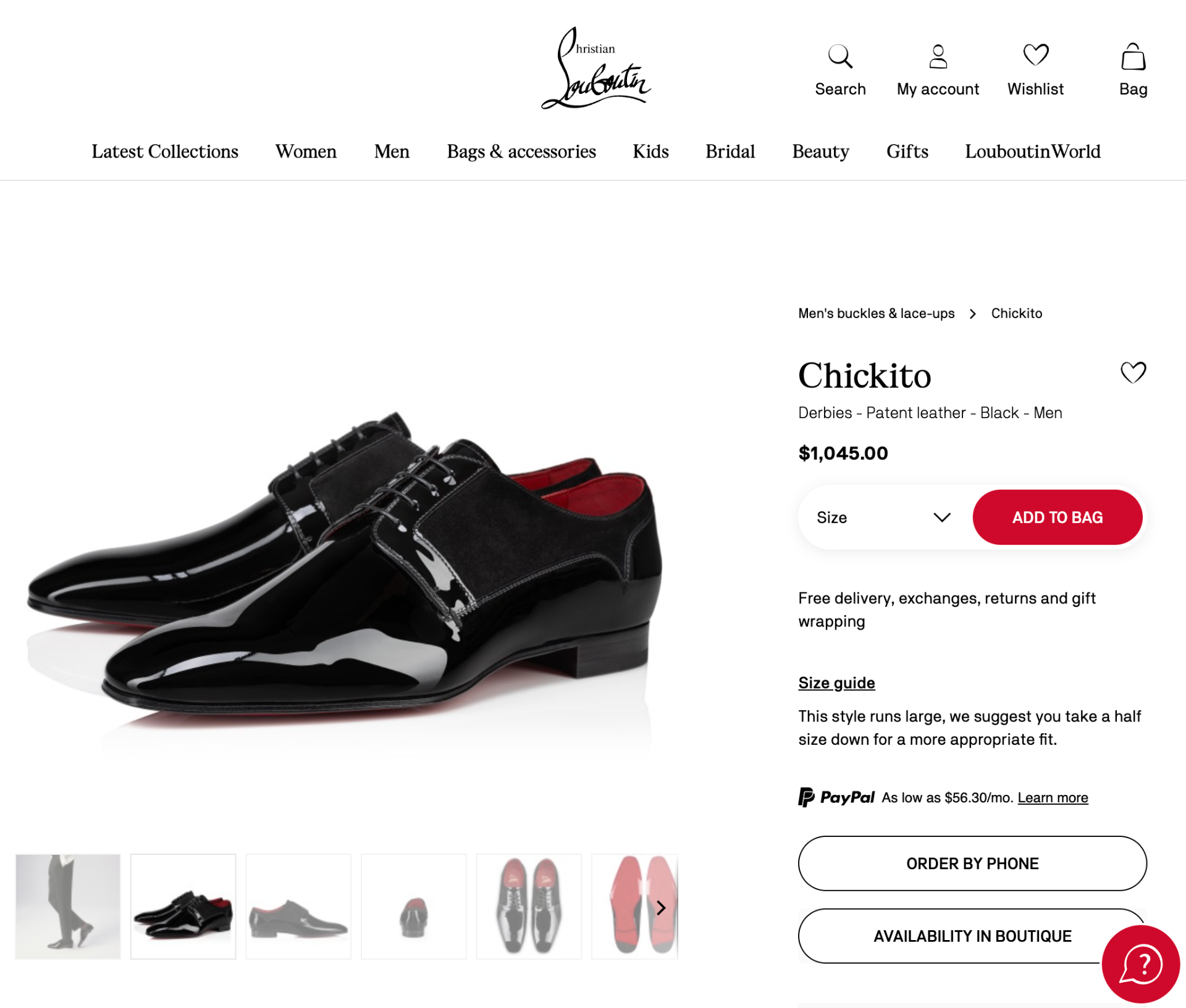 $1,045 Christain Louboutin "CHICKITO" Black Leather Derbies 11US (44)
