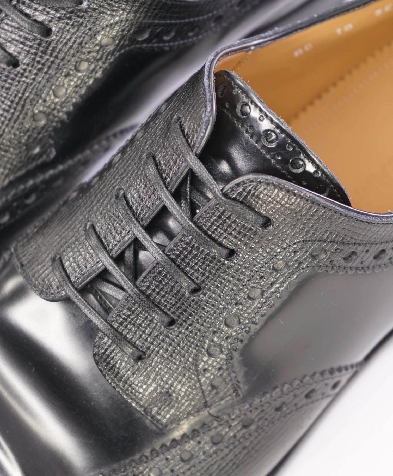 $950 Ferragamo Black Mixed-Media Brogue Oxfords - 10 3E US