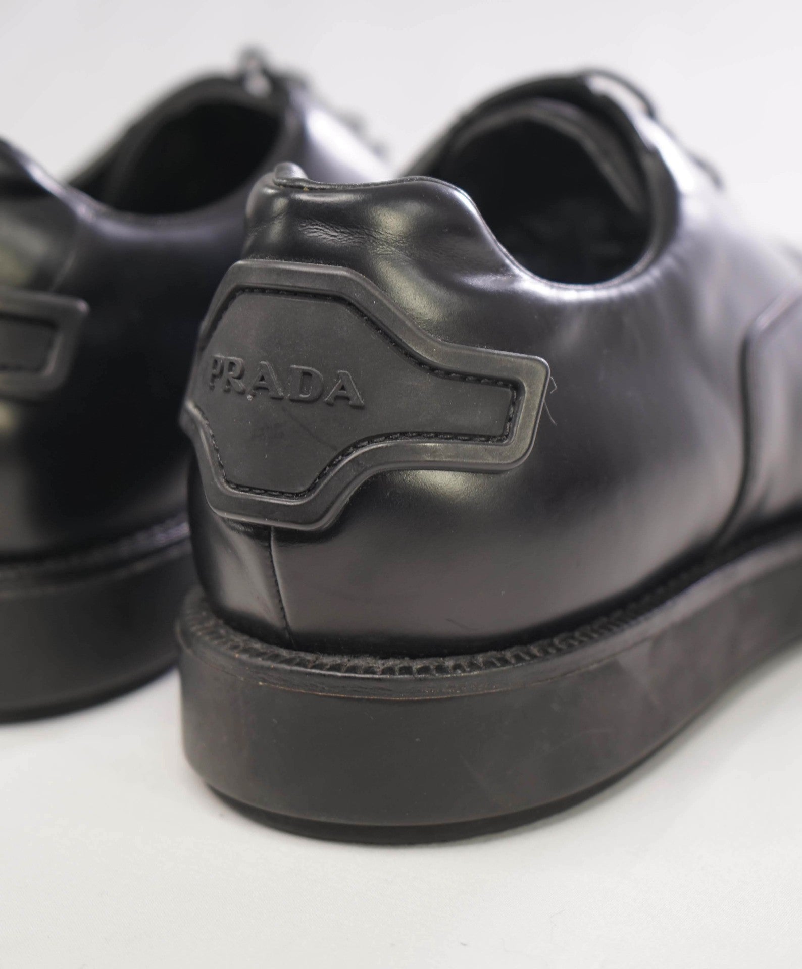 $1,050 Prada Solid Black Lug Sole LOGO PATCH Oxfords 9.5 US (8.5UK)