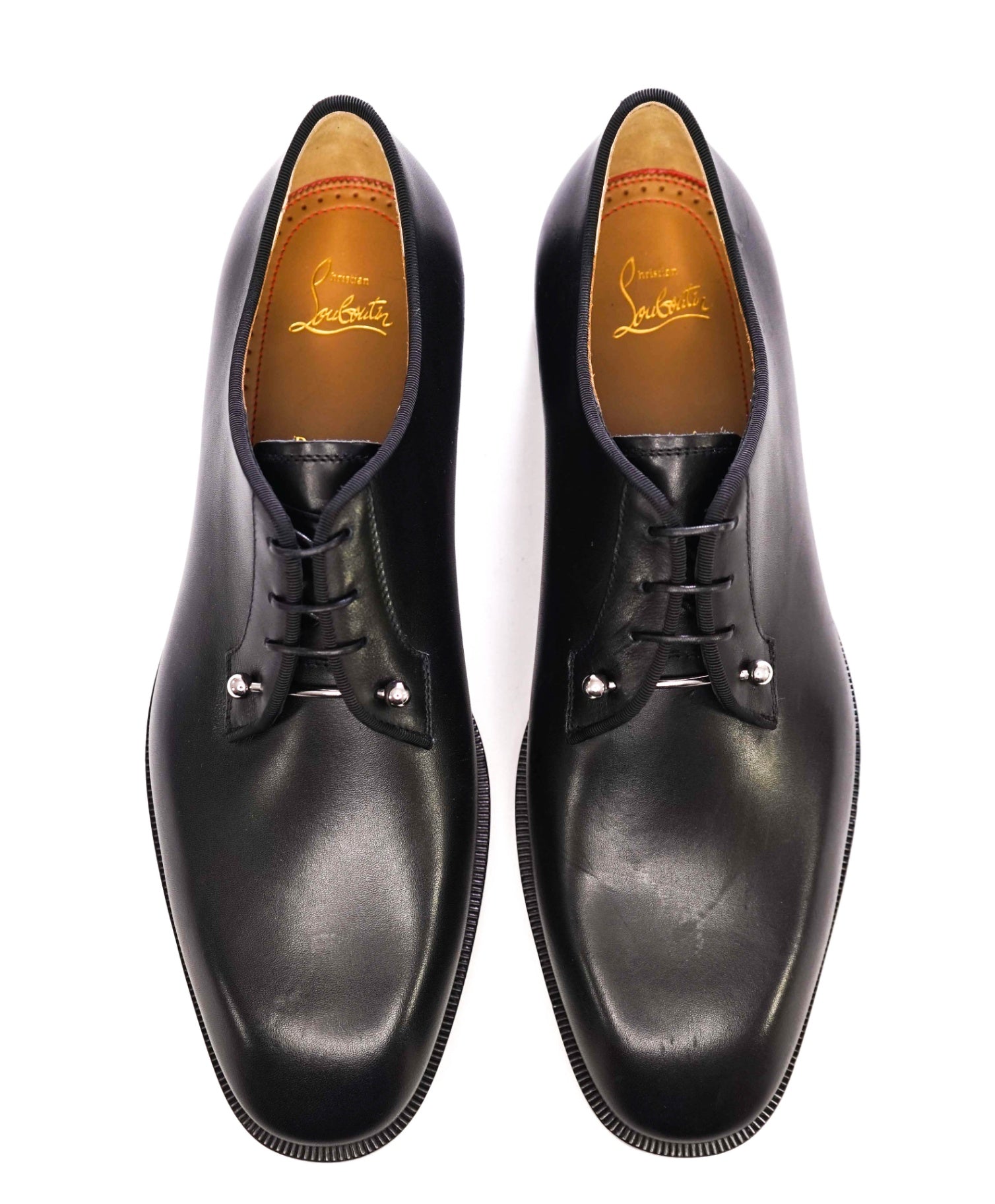 $1,250 Christain Louboutin Paris Solid Black Leather Oxfords US 10.5 UK 9.5