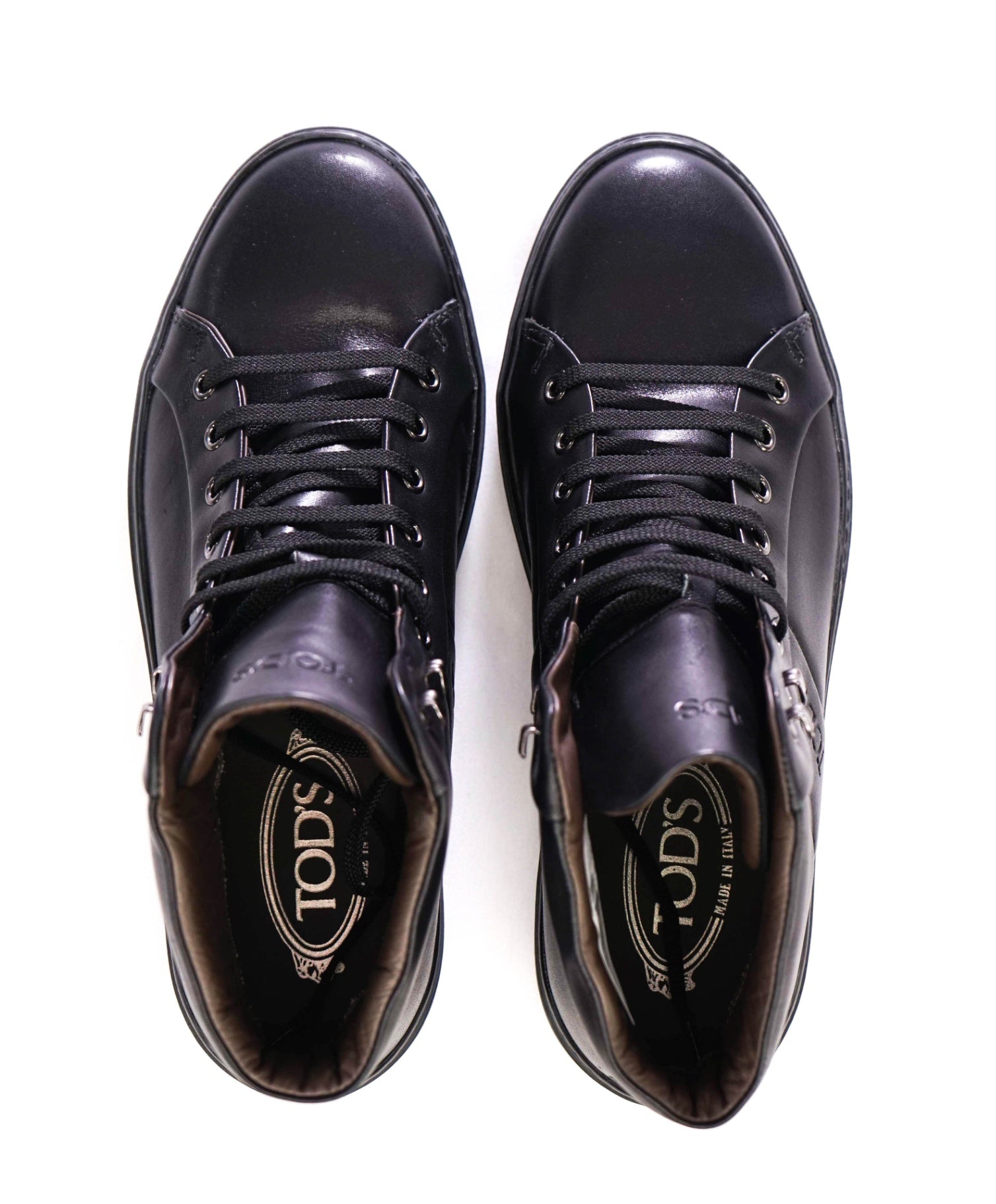 $700 Tod's Solid Black Leather Hightop Sneakers US 7