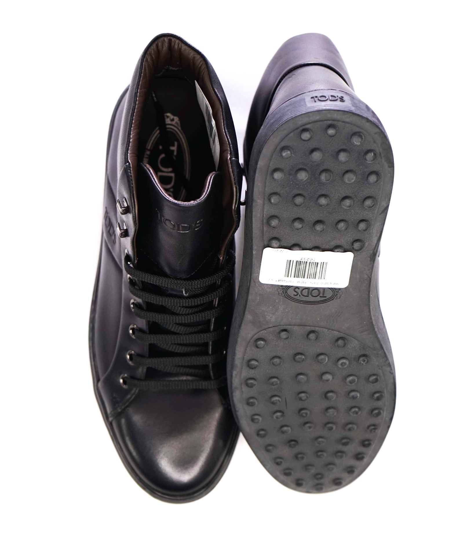 $700 Tod's Solid Black Leather Hightop Sneakers US 7