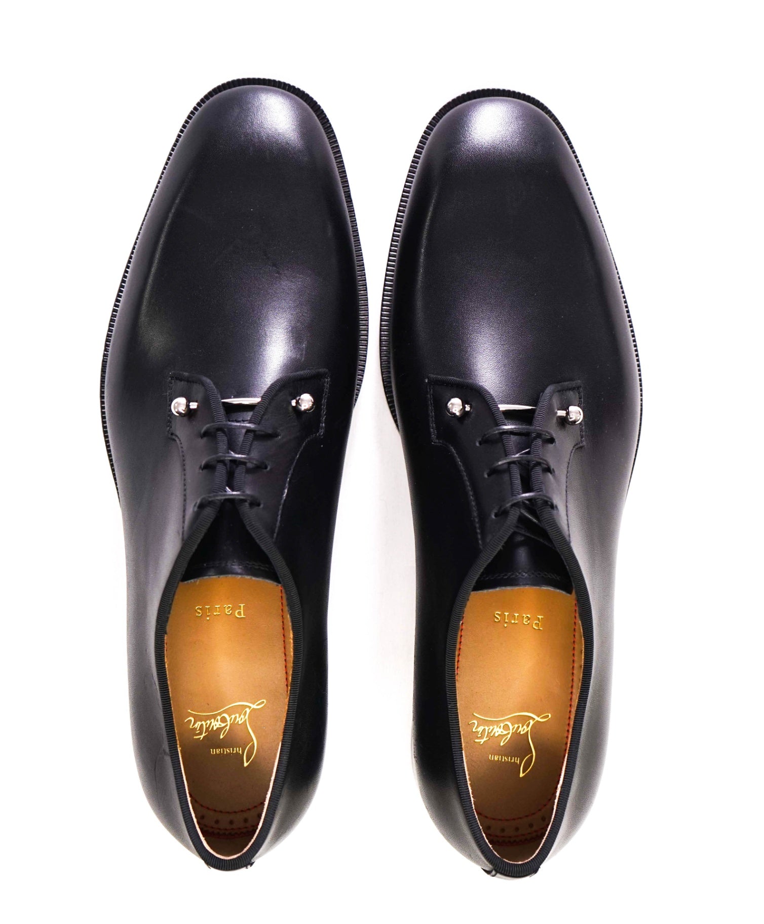 $1,250 Christain Louboutin Paris Solid Black Leather Oxfords US 10.5 UK 9.5