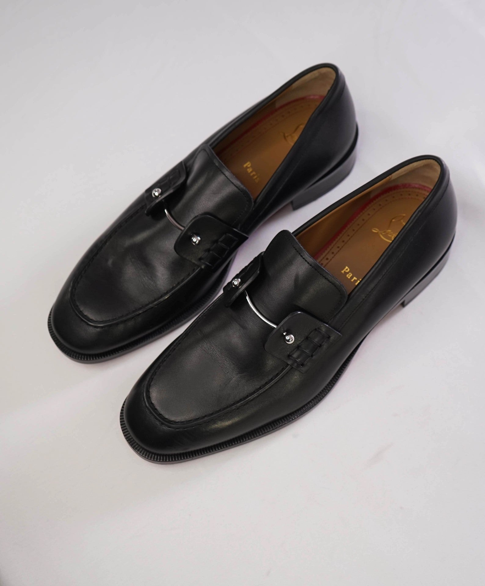 $1,095 Christain Louboutin Solid Black Loafers Leather 8US (41 EU)